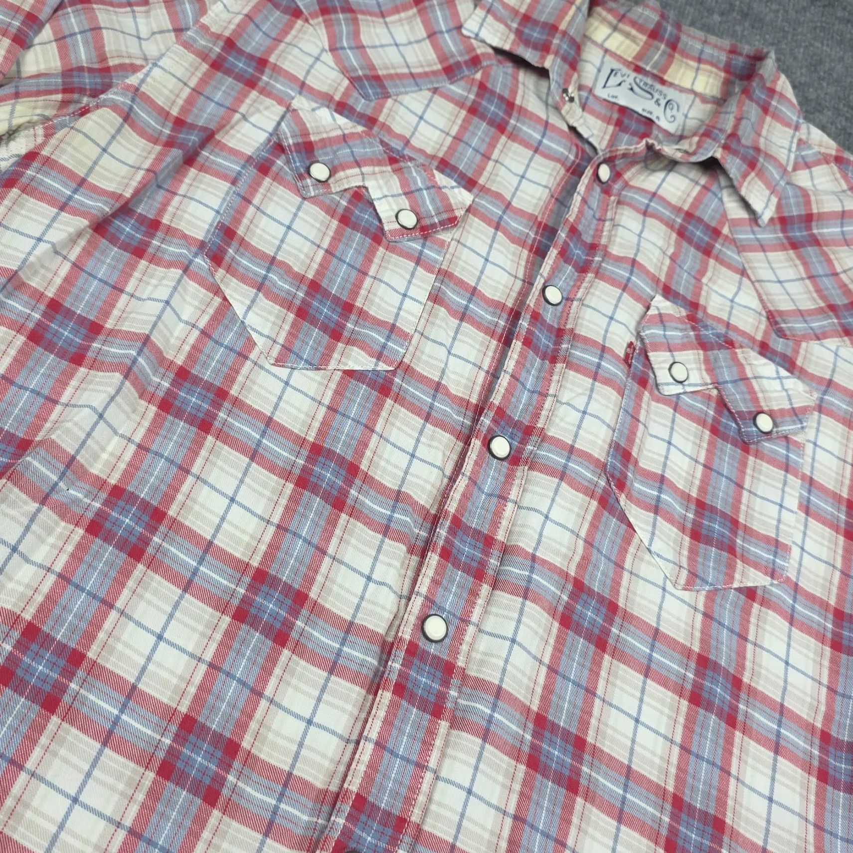 Levi's VINTAGE Levis Pearl Snap Shirt Mens XL White Red Plaid Sawtooth Western Rockabilly Men Mens XL Button-Up Collared Long Sleeve Pocket Logo Cotton Size US XL / EU 56 / 4 - 2 Thumbnail