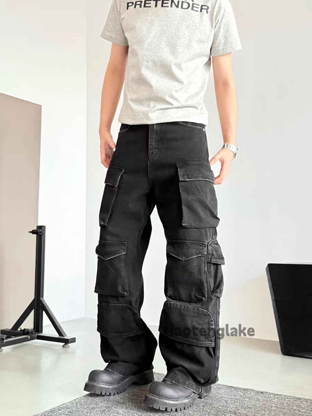 Jean Unisex washed faded loose baggy hiphop cargo jeans Size US 34 / EU 50 - 10 Thumbnail