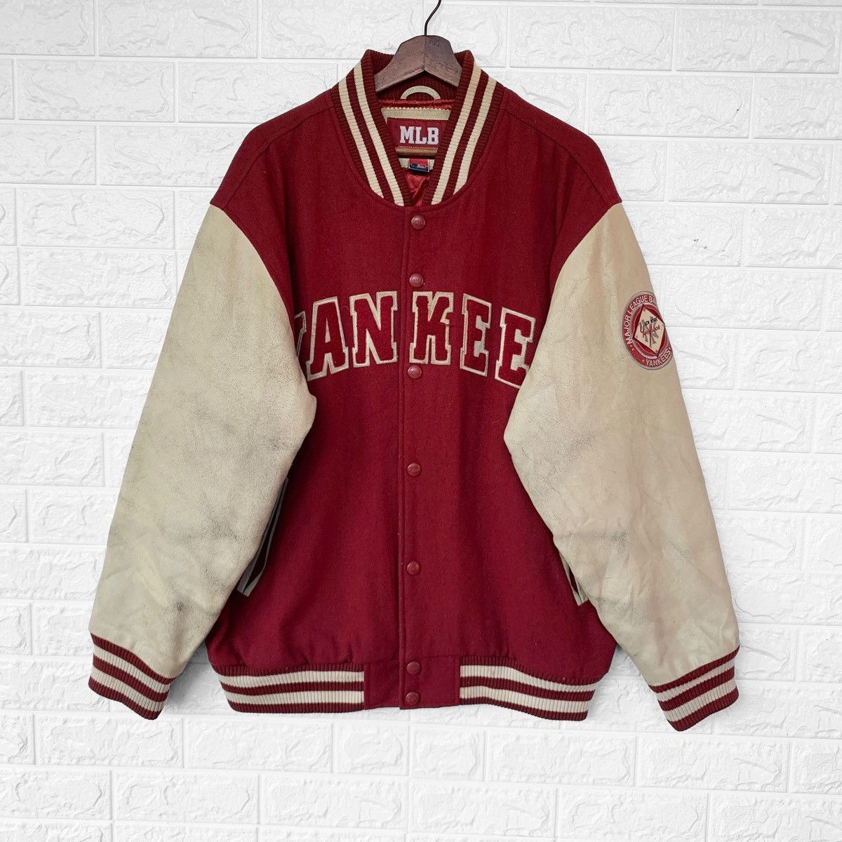 MLB Vintage 90s Yankees Wool Varsity Leather Jacket Embroidered Size US XL / EU 56 / 4 - 3 Thumbnail