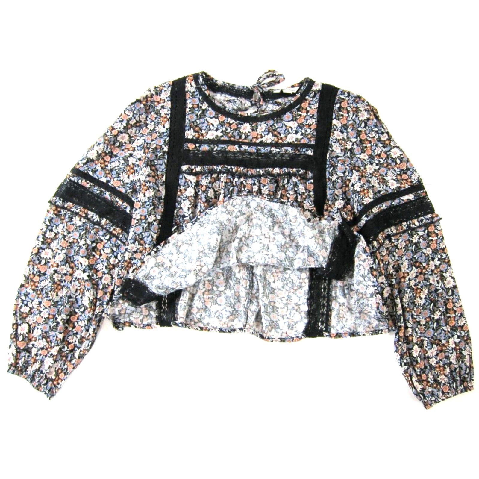 American Eagle Outfitters American Eagle Blouse Women XL Black Floral Long Sleeve Peasant Cotton Rayon Size XL / US 12-14 / IT 48-50 - 5 Thumbnail
