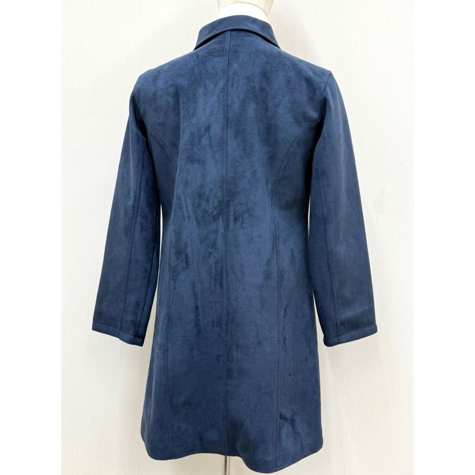 Vintage Women's Blue Leather Overcoat Shirt Jacket? (Size M) Italian Leather Long Coat with Pockets, Premium Soft Shearling Lining, Fall/Winter, Regular Fit Size M / US 6-8 / IT 42-44 - 2 Thumbnail