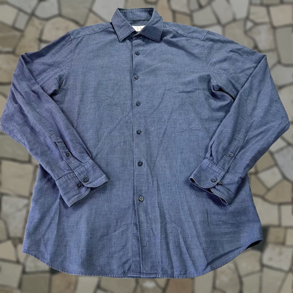 Massimo Dutti Massimo Dutti Shirt Mens M Blue 100% Cotton Long Sleeve Dress Shirt Dress Shirt Mens Medium Blue Solid Textured All Seasons Business Casual Mens Size 40R - 1 Thumbnail