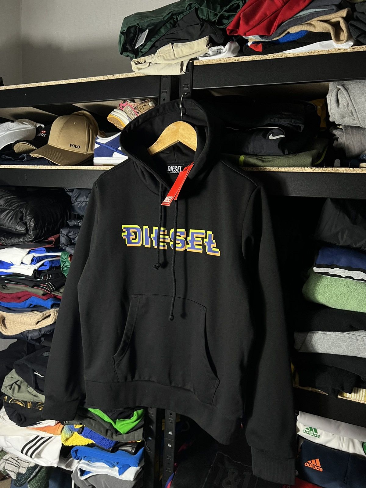 DIESEL Pixel Logo Hoodie – Black with Retro Tech Print 🖤🟨🟪