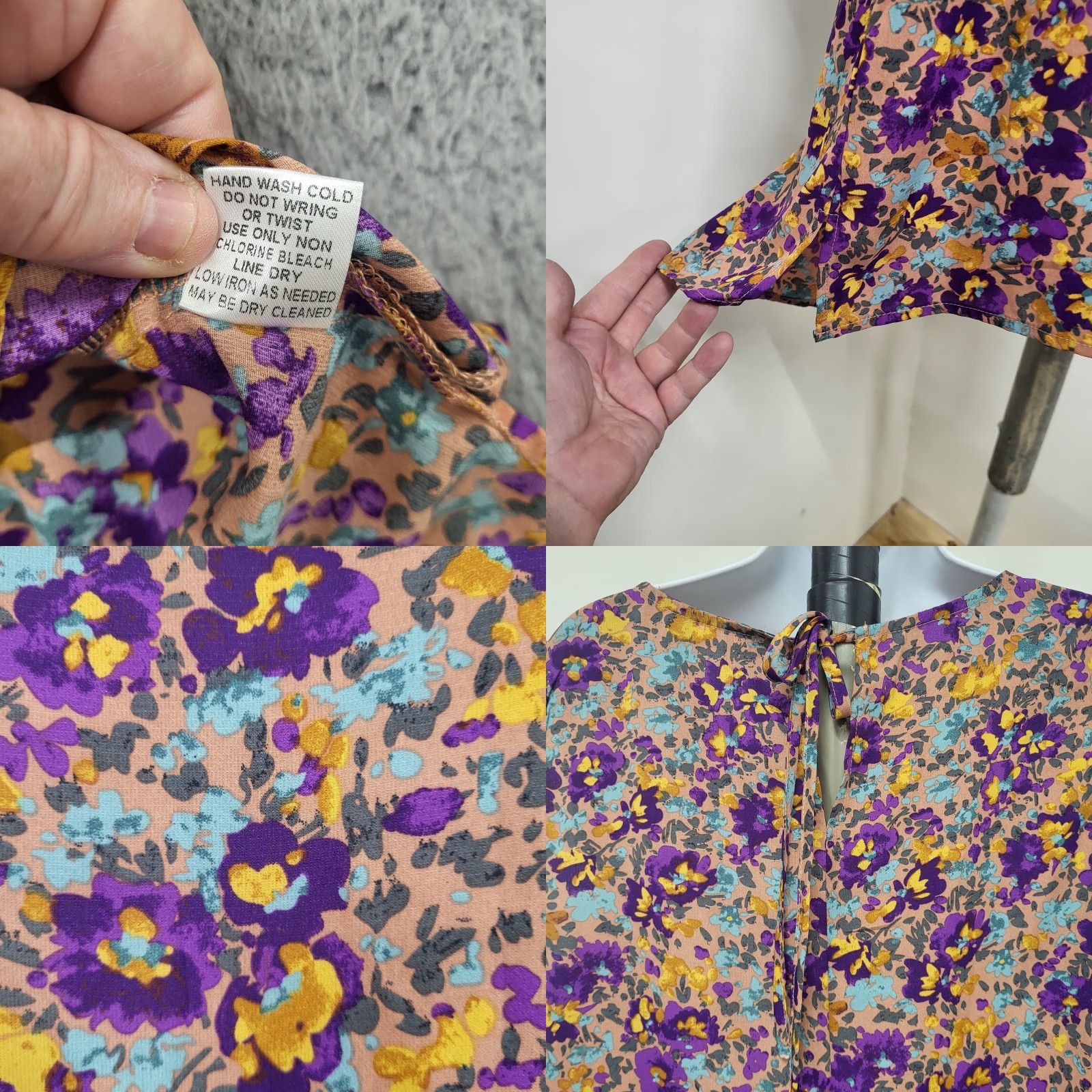 Vintage Jodifl Shirt Women's Sz Large Short Sleeve Purple Yellow Floral Print Top Blouse Size L / US 10 / IT 46 - 9 Thumbnail