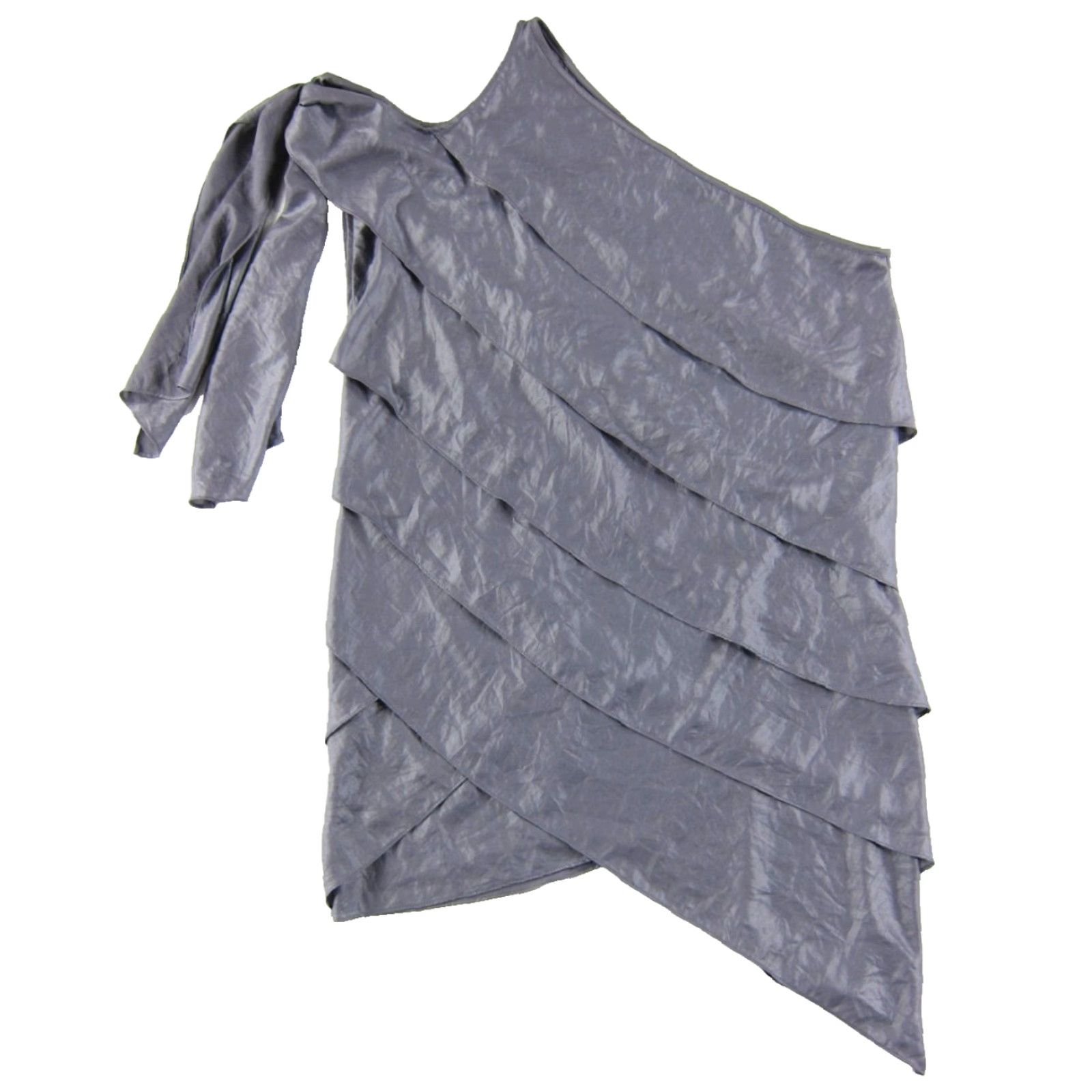 Bcbgmaxazria BCBGMAXAZRIA Grey One Shoulder Tiered Layered Sleeveless Top Blouse XXS Size S / US 4 / IT 40 - 2 Thumbnail