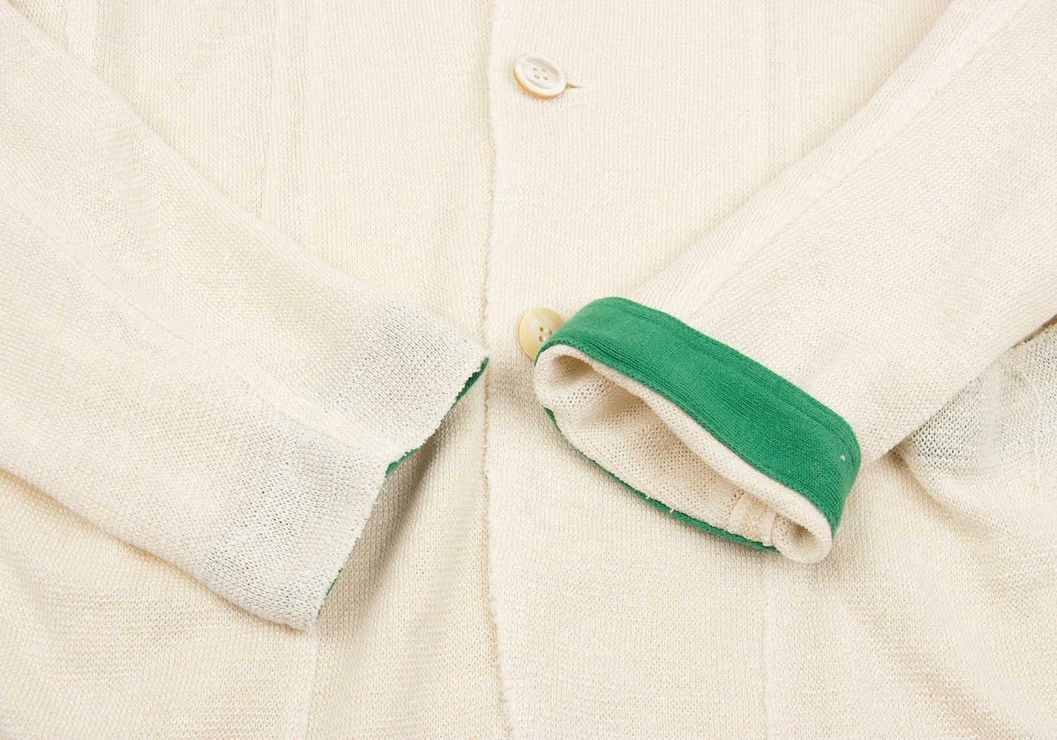 Issey Miyake Linen Acrylic Color-Collared Long Knit Jacket in Cream Green Size US XL / EU 56 / 4 - 8 Thumbnail