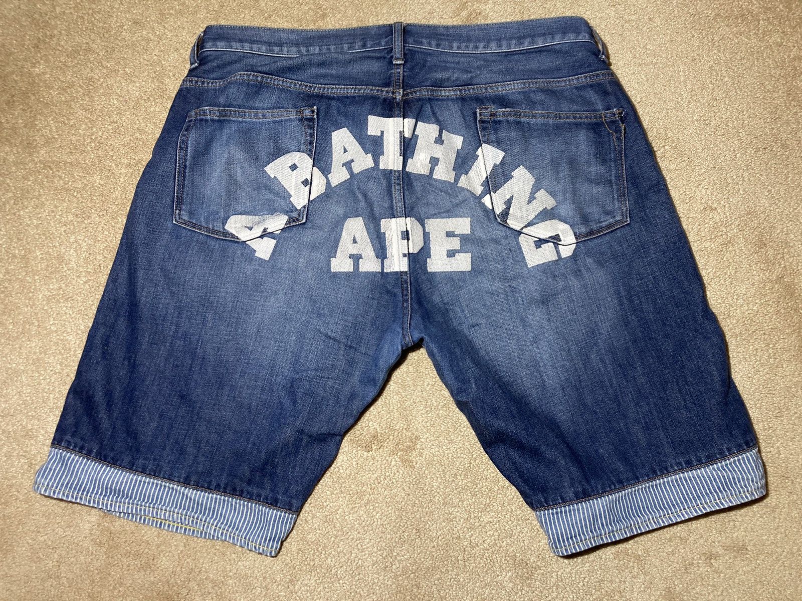 image of 2012 Bape Paint Hickory Stars Bathing Ape Logo Denim Shorts in Blue, Men's (Size 38)