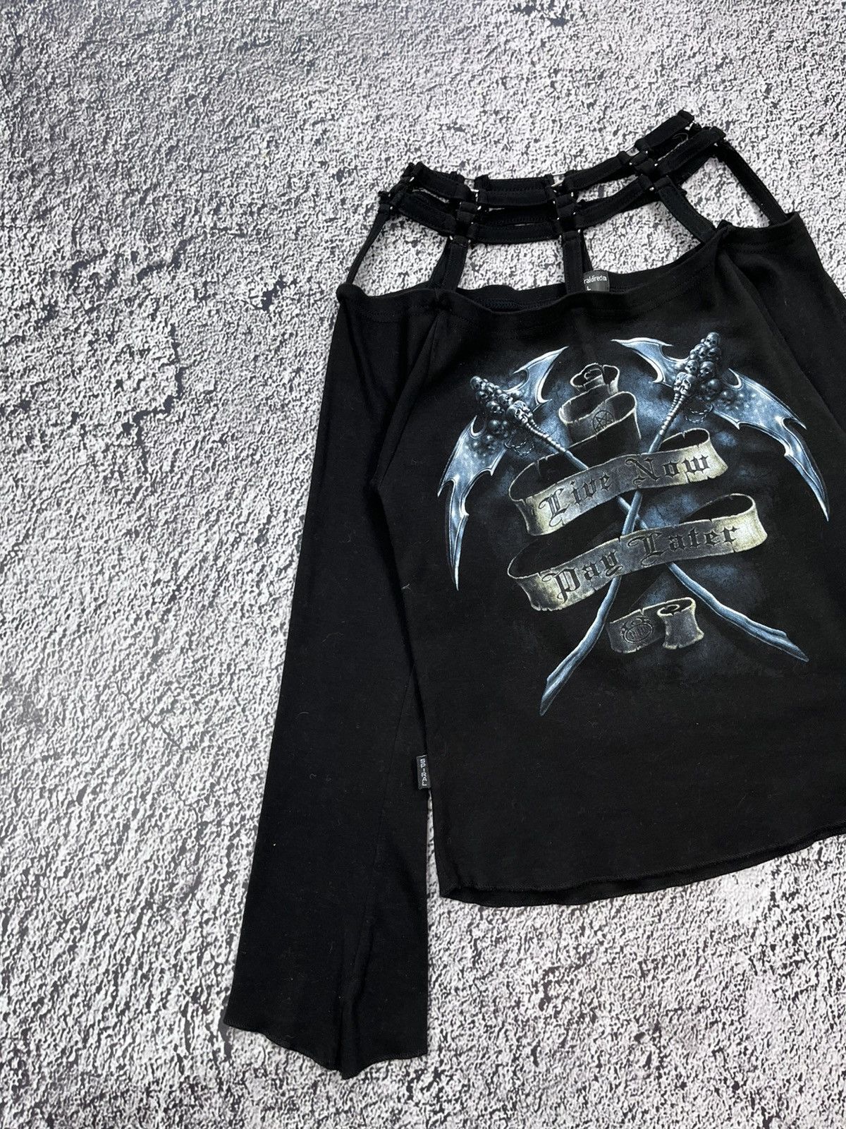 Japanese Brand Vintage strap shoulder gothic top avantgarde sexy longsleeve Size L / US 10 / IT 46 - 2 Thumbnail