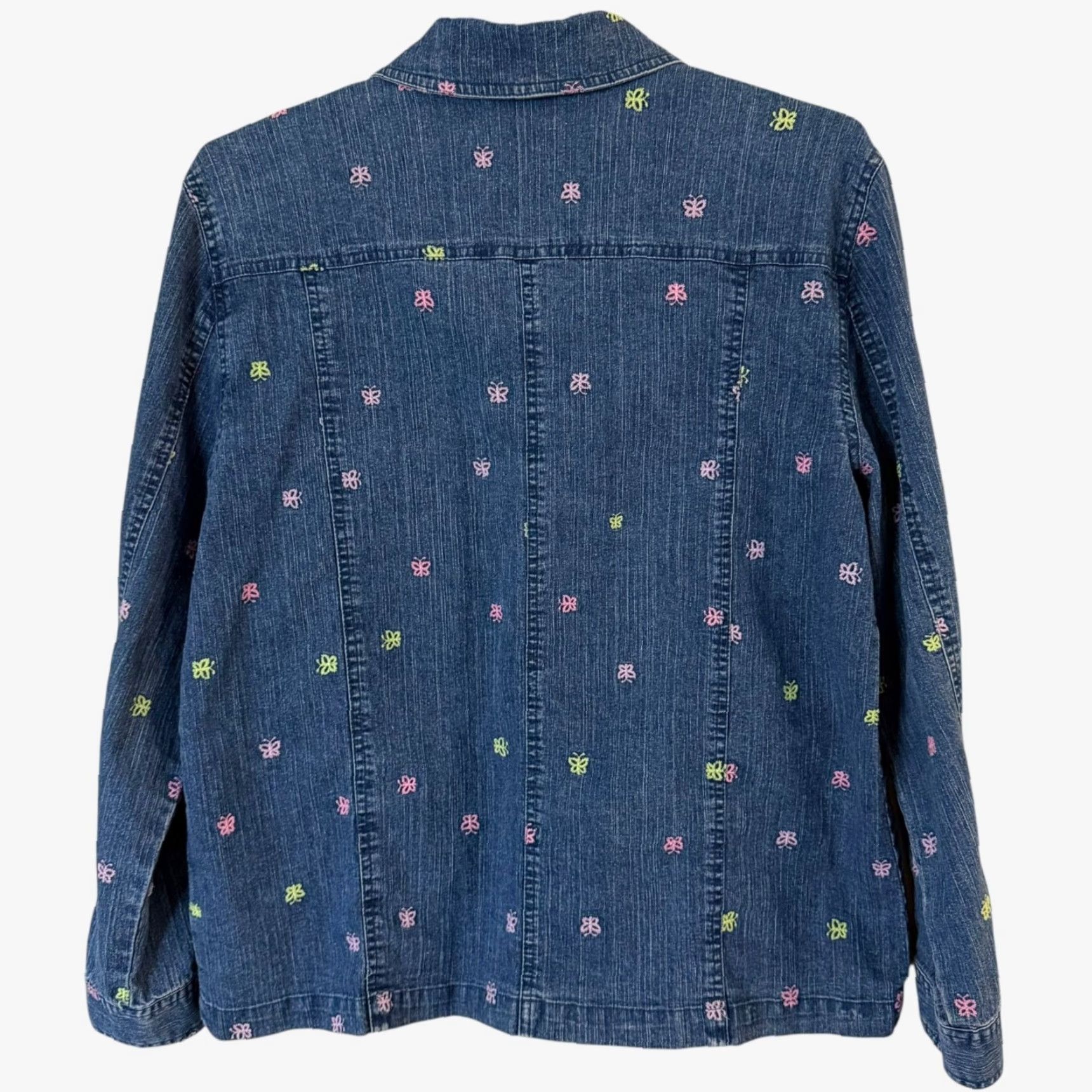 Vintage Alfred Dunner Button-Front Denim Jacket Blue Women's 12 Butterfly Embroidery Jacket Jeans Size XL / US 12-14 / IT 48-50 - 4 Thumbnail