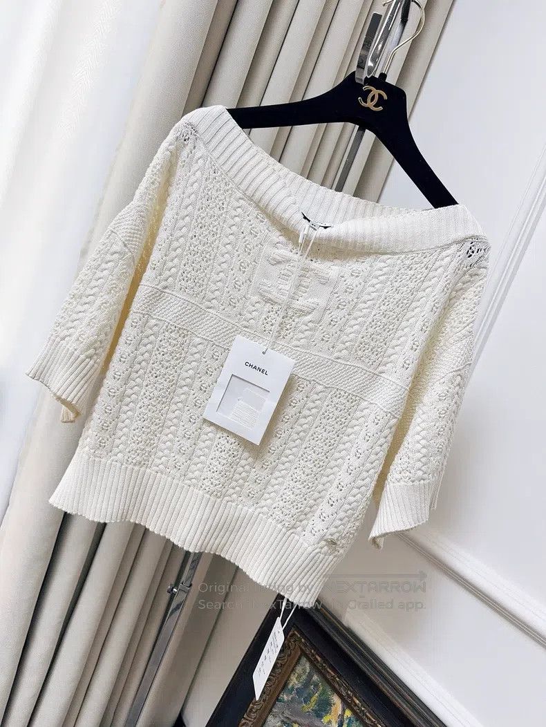 Chanel Chanel Beige hollow A-neck knitted short sleeves Size XXS / US 00 / IT 34 - 7 Thumbnail