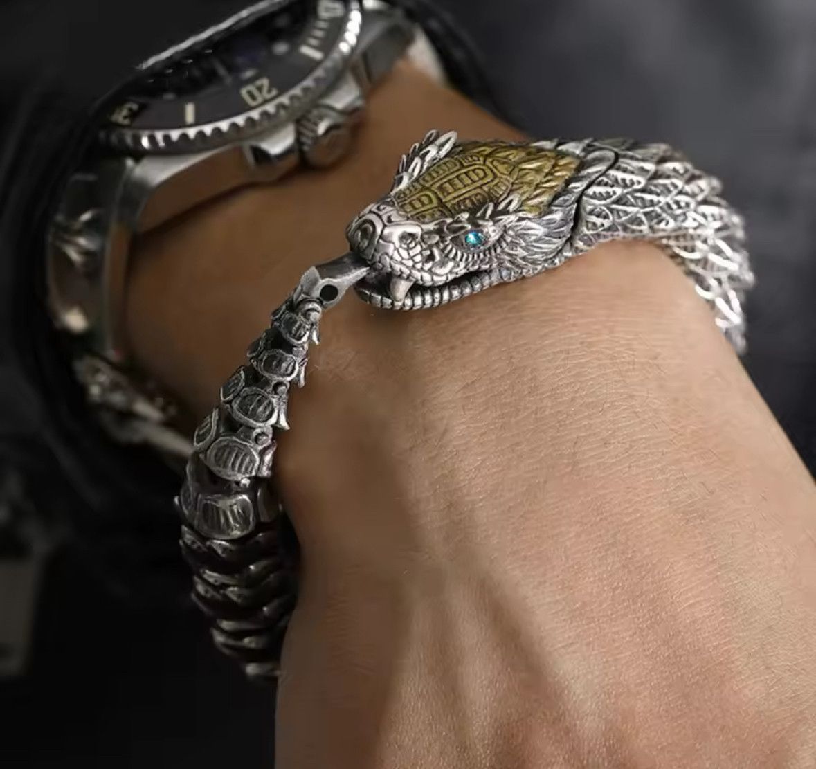 Other 24cm Length Retro 3D Medusa Rattlesnake Handmade Bracelet Size ONE SIZE - 2 Thumbnail