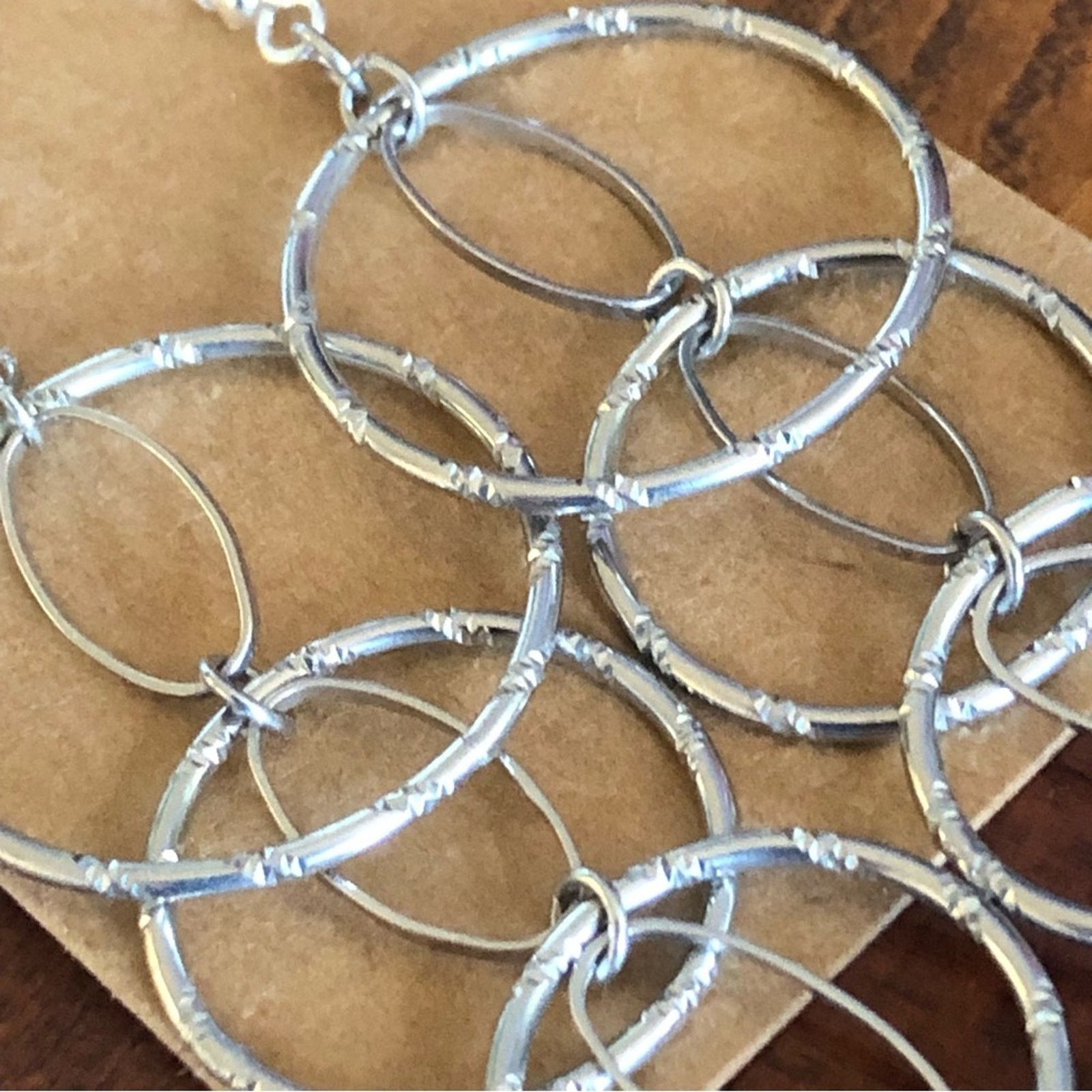 Jewelry Shiny silver plated tiered textured ring dangle earrings Size ONE SIZE - 4 Thumbnail