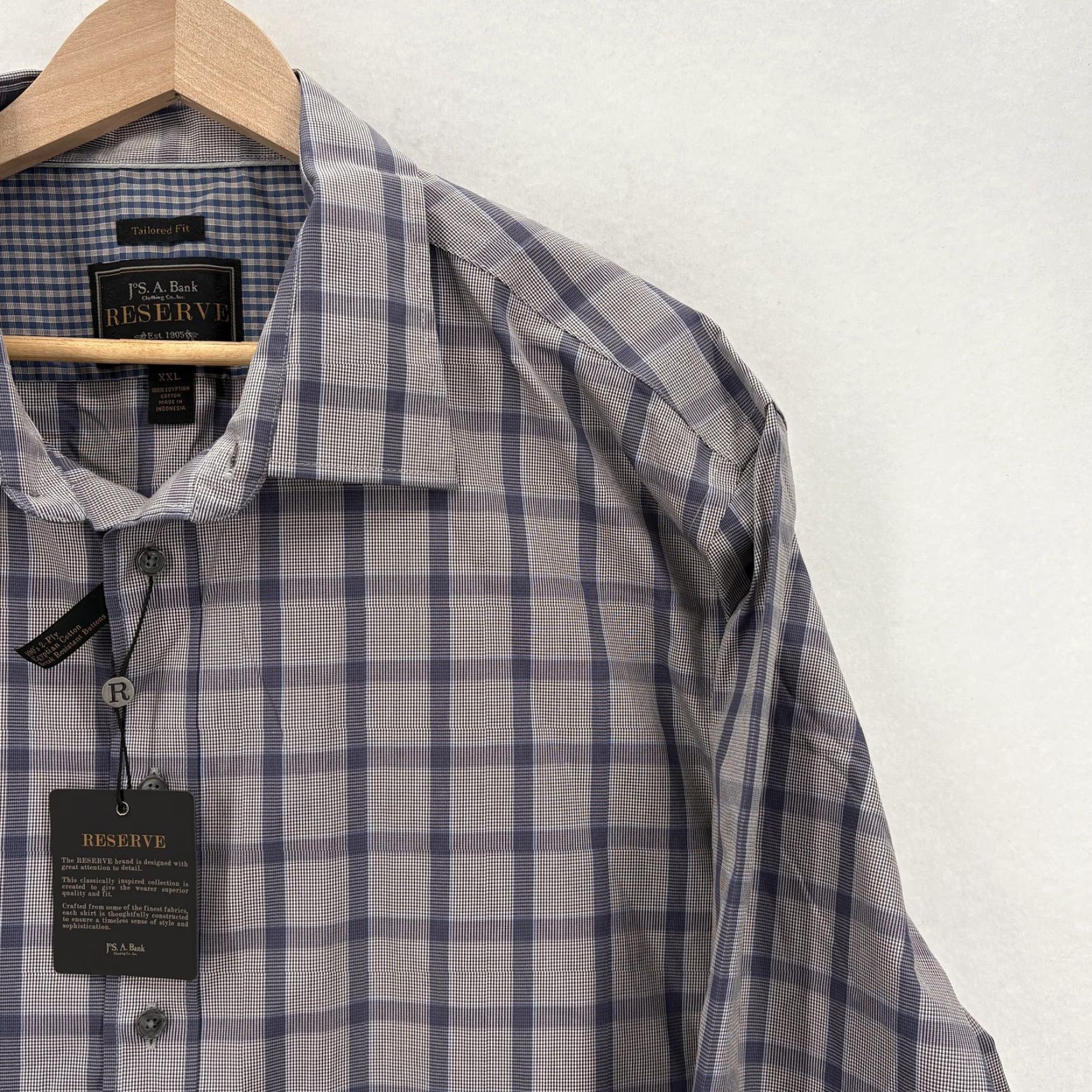 Jos. A. Bank Jos A Bank Reserve Dress Shirt Mens 2XL 38/39 Blue Plaid Egyptian Cotton NWT Size 48R - 2 Thumbnail