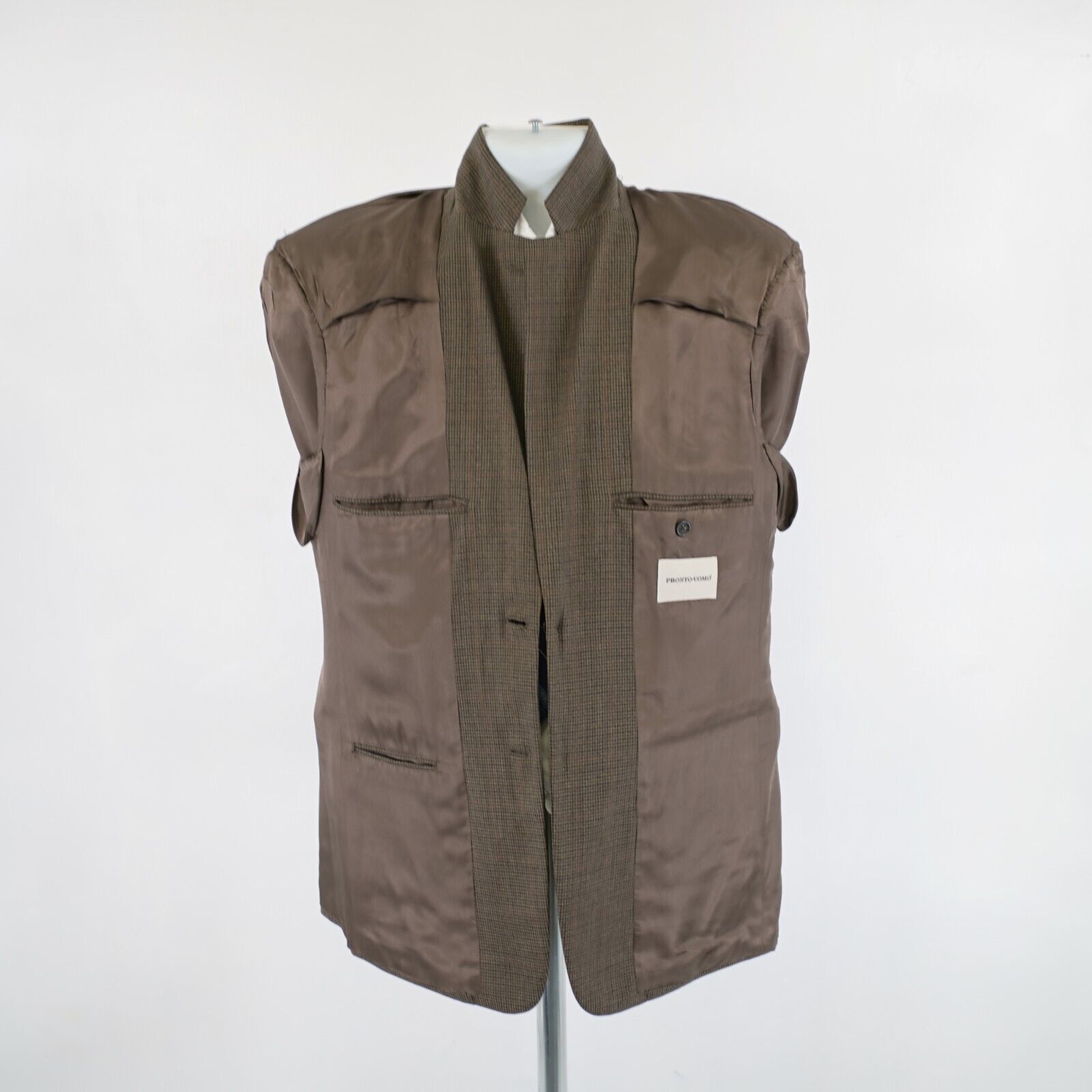 Pronto Uomo Pronto Uomo Brown Tan Tweed Wool Houndstooth Windowpane 40R Size 40R - 10 Thumbnail