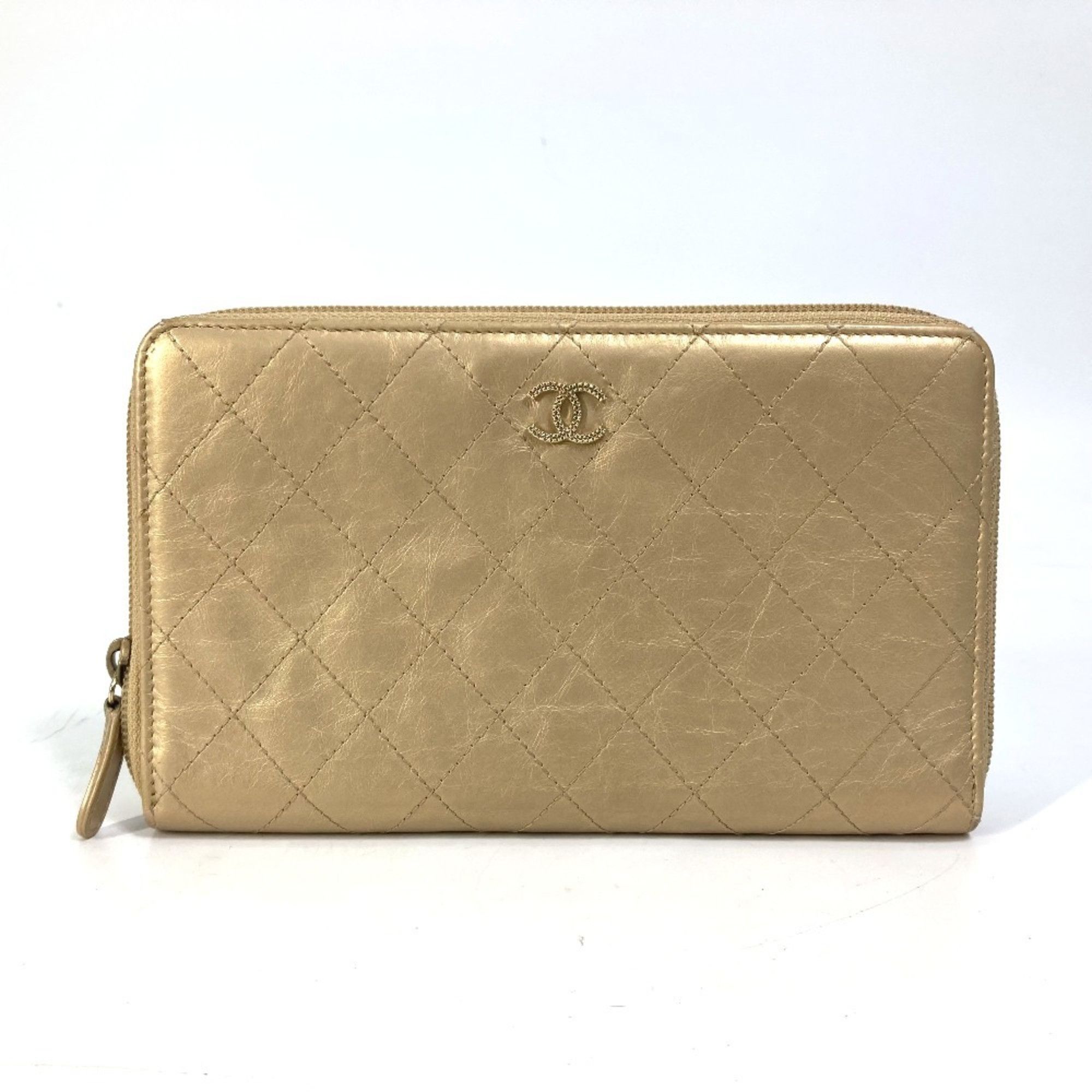 Chanel CHANEL Coco Mark CC Matelasse Quilted Round Zip Long Wallet in Calfskin, Gold Size ONE SIZE - 1 Thumbnail