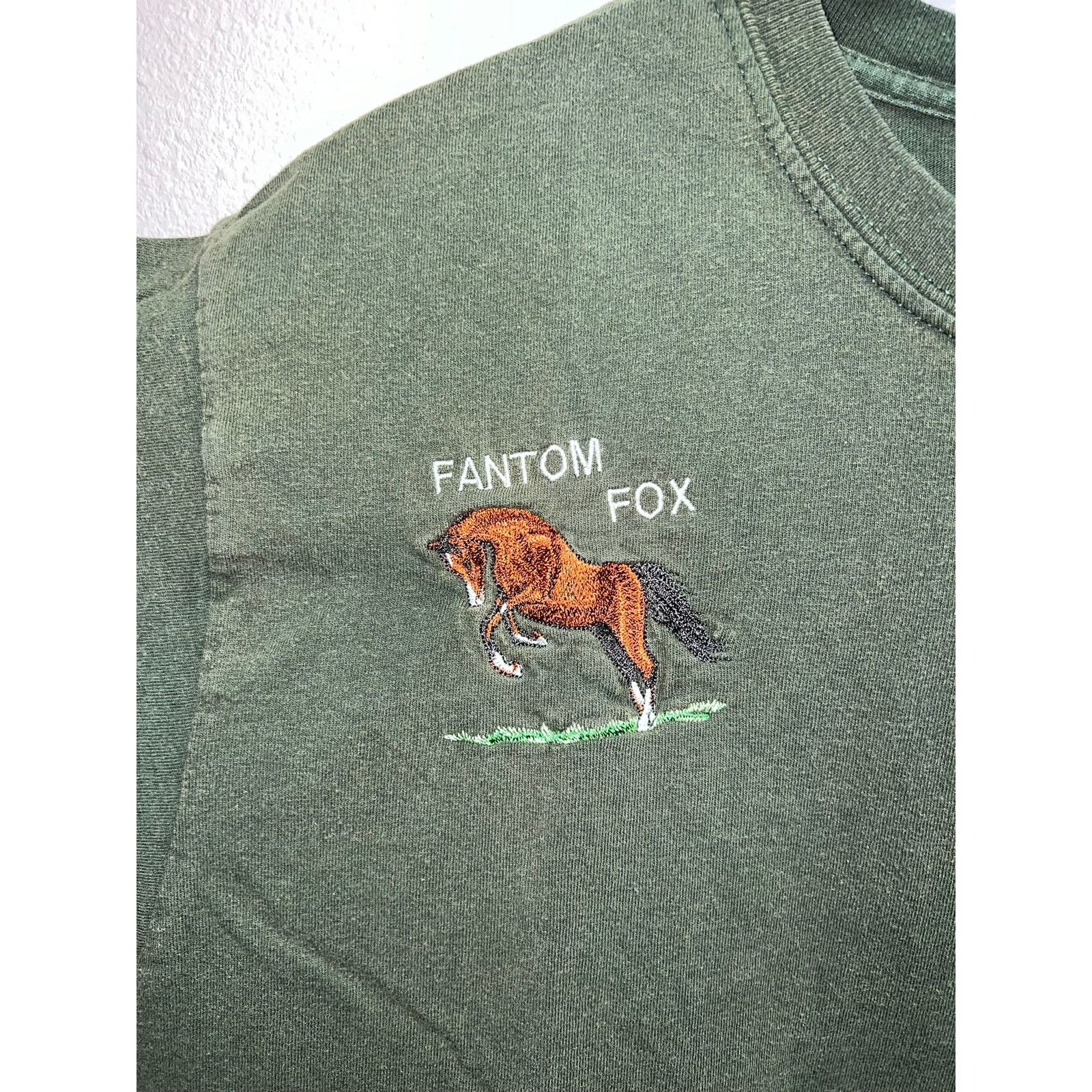 Gildan Vintage Horse Embroidery Shirt Fantom Fax Green Tee Large Size US L / EU 52-54 / 3 - 3 Thumbnail