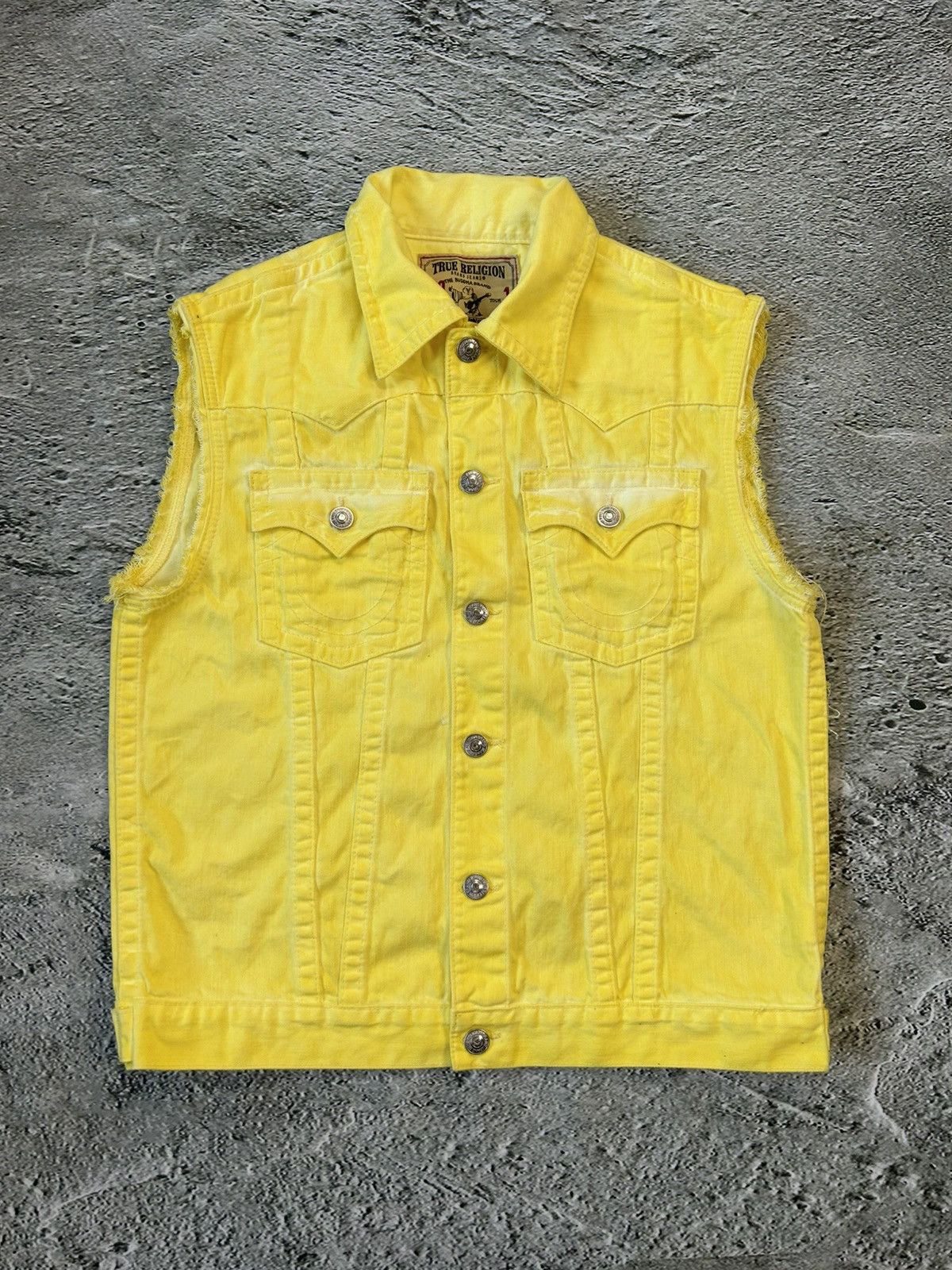 True Religion × Vintage True Religion denim jacket vest yellow Y2K sleeveless Size US XXL / EU 58 / 5 - 1 Thumbnail