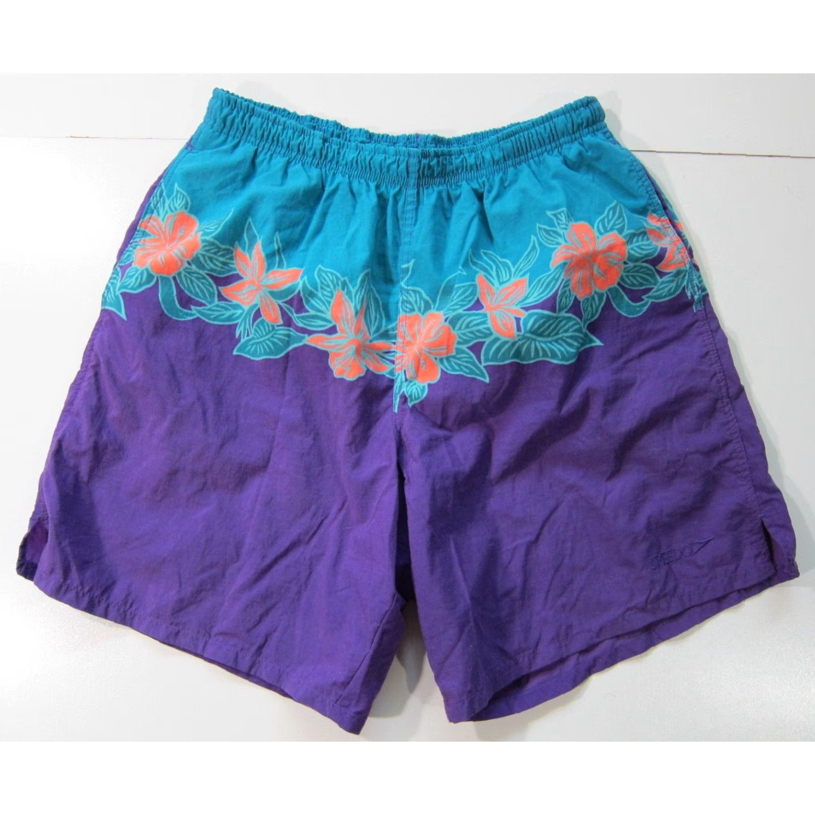Speedo VINTAGE Speedo Nylon Purple Green Floral Hawaiian Pocket Swim Board Short M-L Size US 34 / EU 50 - 2 Thumbnail