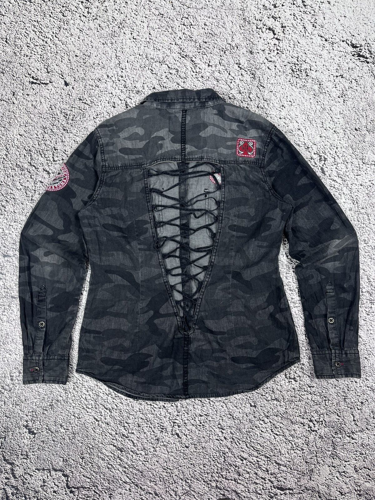 Affliction Vintage Affliction Camo Patch Lace up Shirt Japanese Gothic Size M / US 6-8 / IT 42-44 - 10 Thumbnail