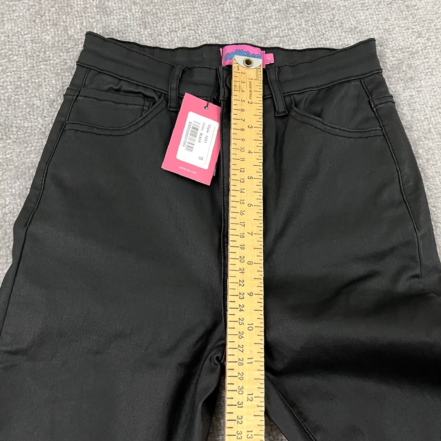 Vintage Edikted Luna Jeans Womens Small 34" Black Faux Leather Flare Stretch Goth NEW Size 28" / US 6 / IT 42 - 5 Thumbnail