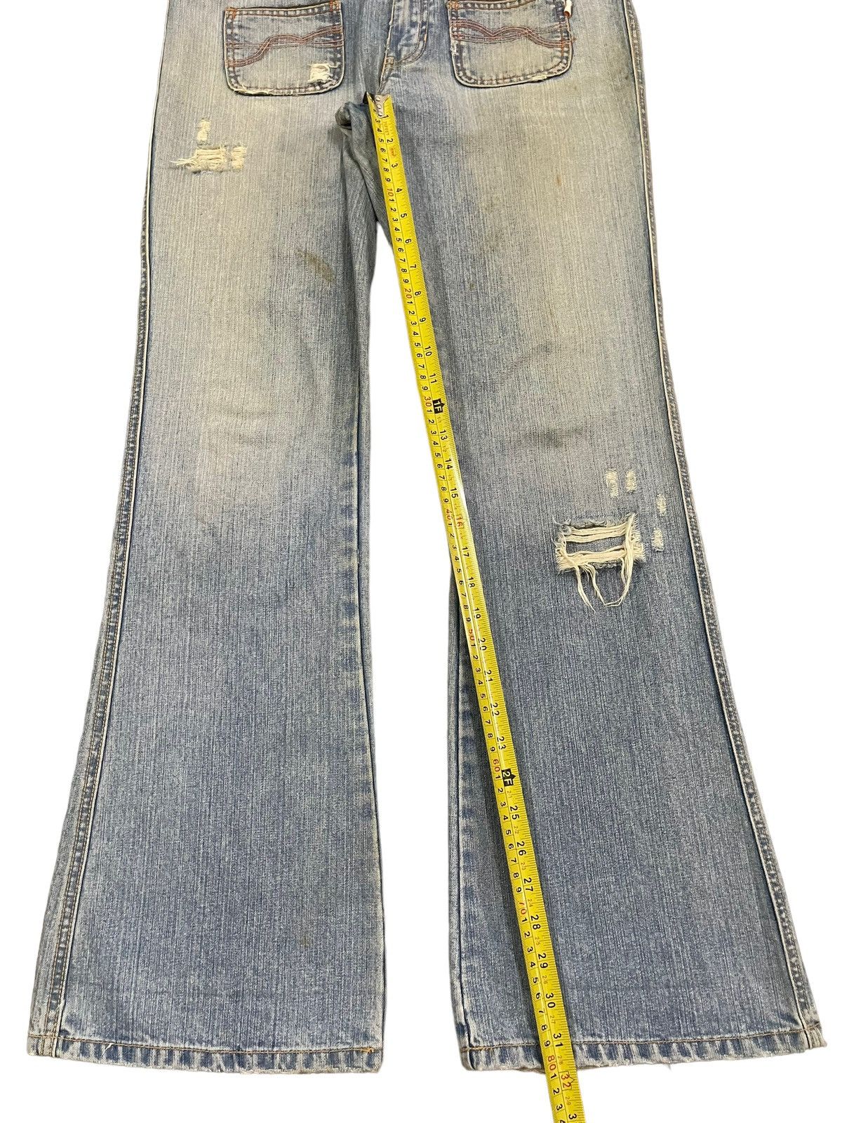 If Six Was Nine Vintage Japanese Brand Blue Wash Distress Flare Jeans Size US 33 - 11 Thumbnail
