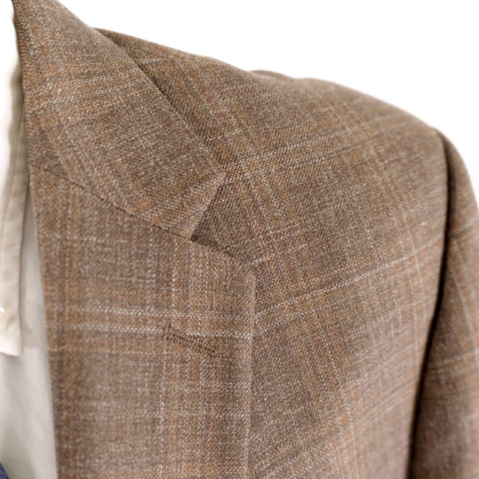 Jos. A. Bank Jos A Bank Signature Wool Silk Linen Tan Plaid 2 Button Spor Size 44R - 2 Thumbnail