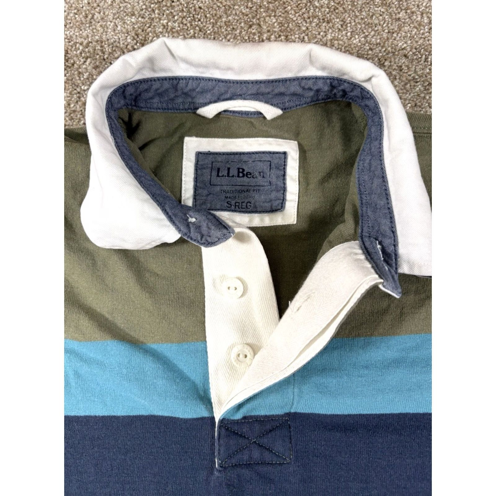 Vintage LL Bean Rugby Polo Shirt Men’s Green Striped Long Sleeve • Mens Size Small Size US S / EU 44-46 / 1 - 2 Thumbnail