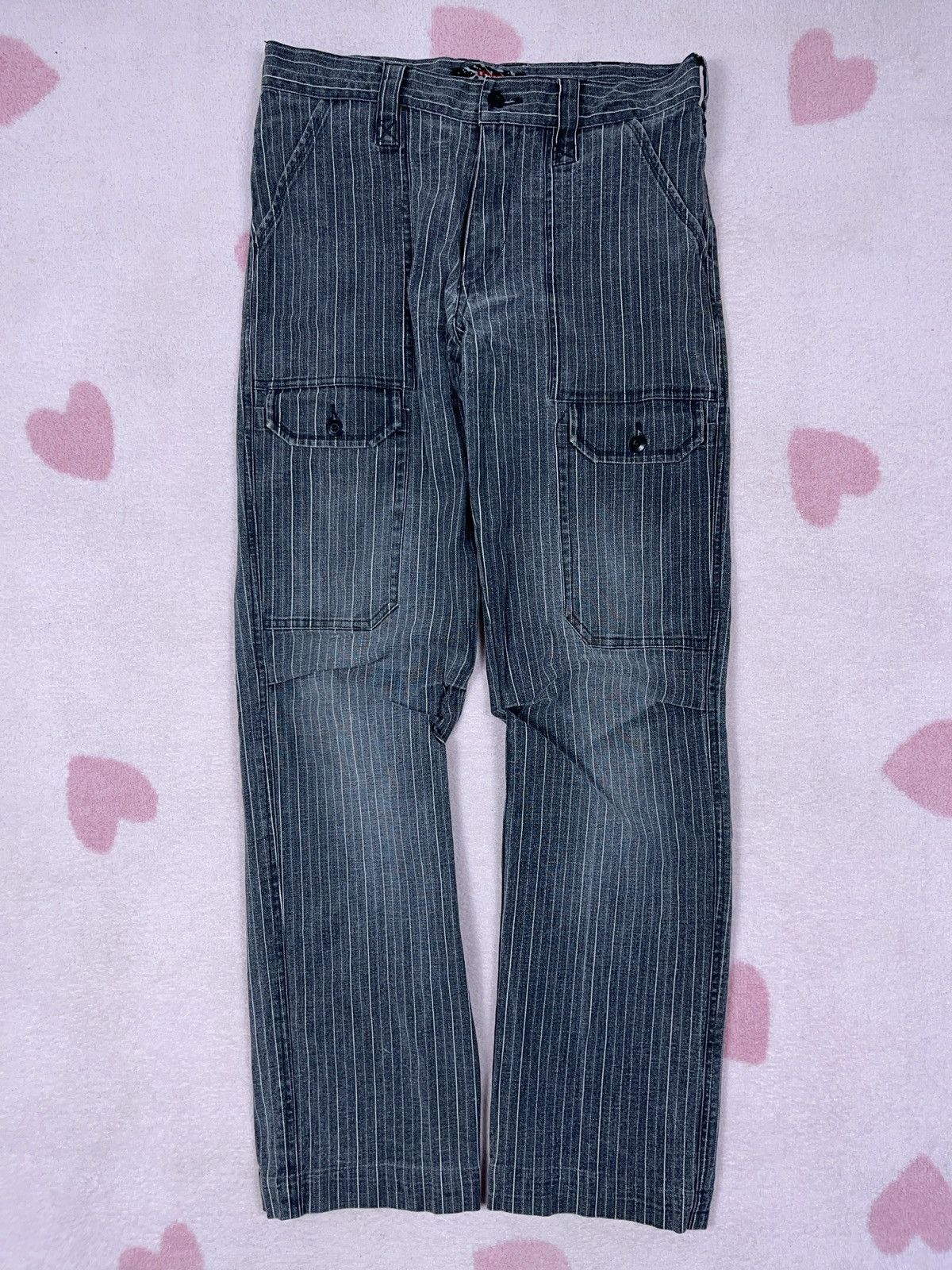 20471120 × Japanese Brand ➕ avant garde striped front cargo straight trousers Japanese Size US 30 / EU 46 - 1 Thumbnail