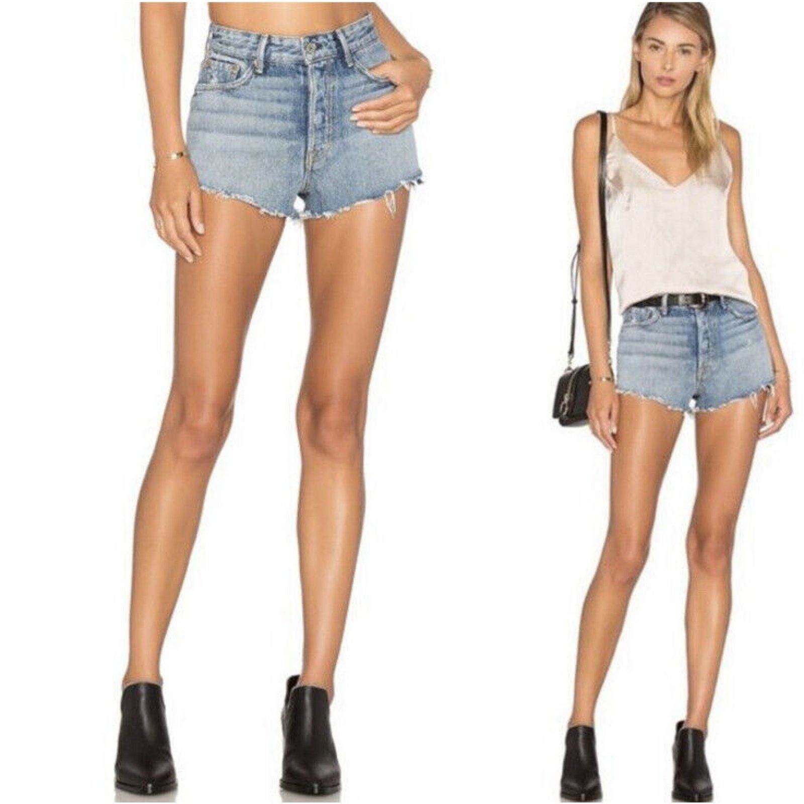 GRLFRND Grlfrnd Can't Get Enough Cindy Button Fly Raw Hem Shorts 31 Size 31" - 1 Thumbnail