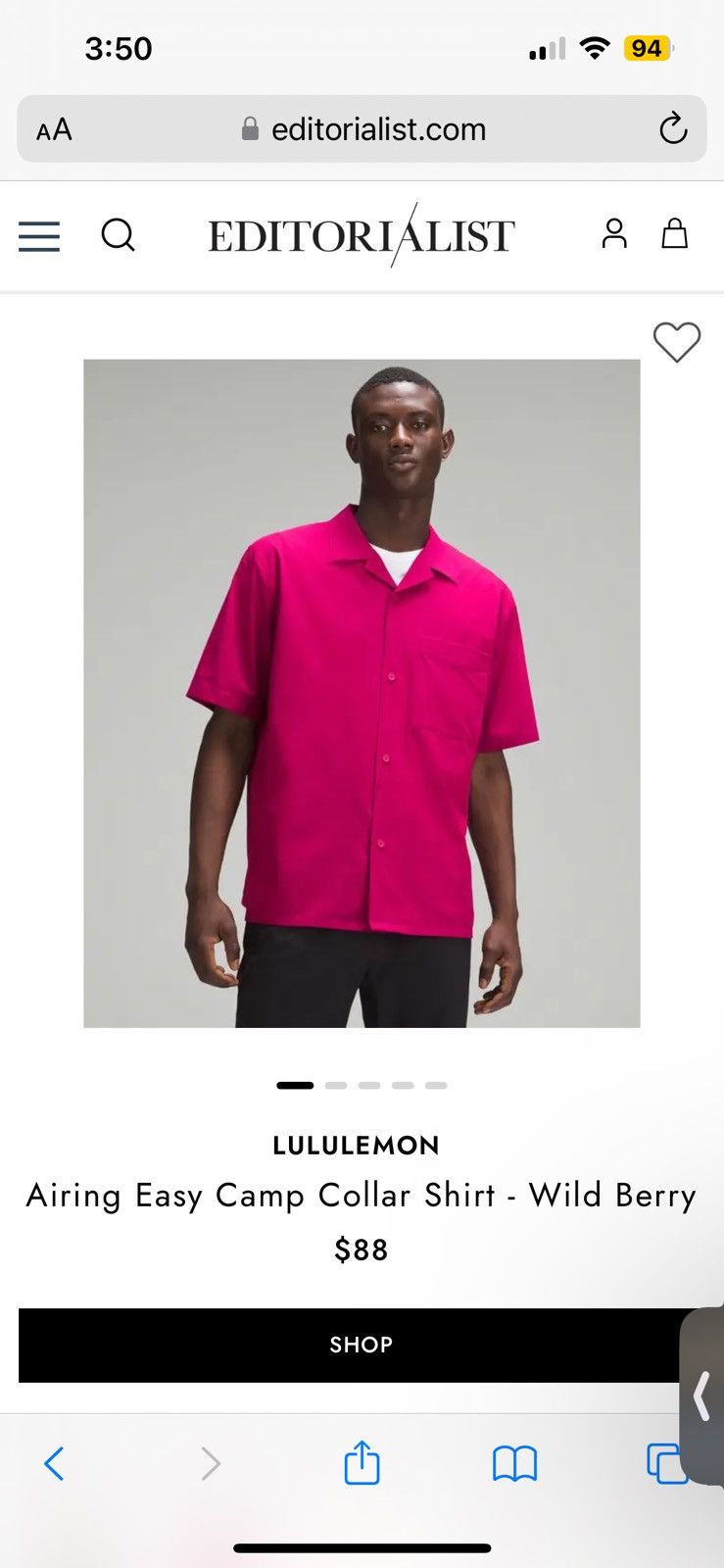 Lululemon Airing Easy Camp Collar Shirt - Wild Berry Size US L / EU 52-54 / 3 - 1 Thumbnail