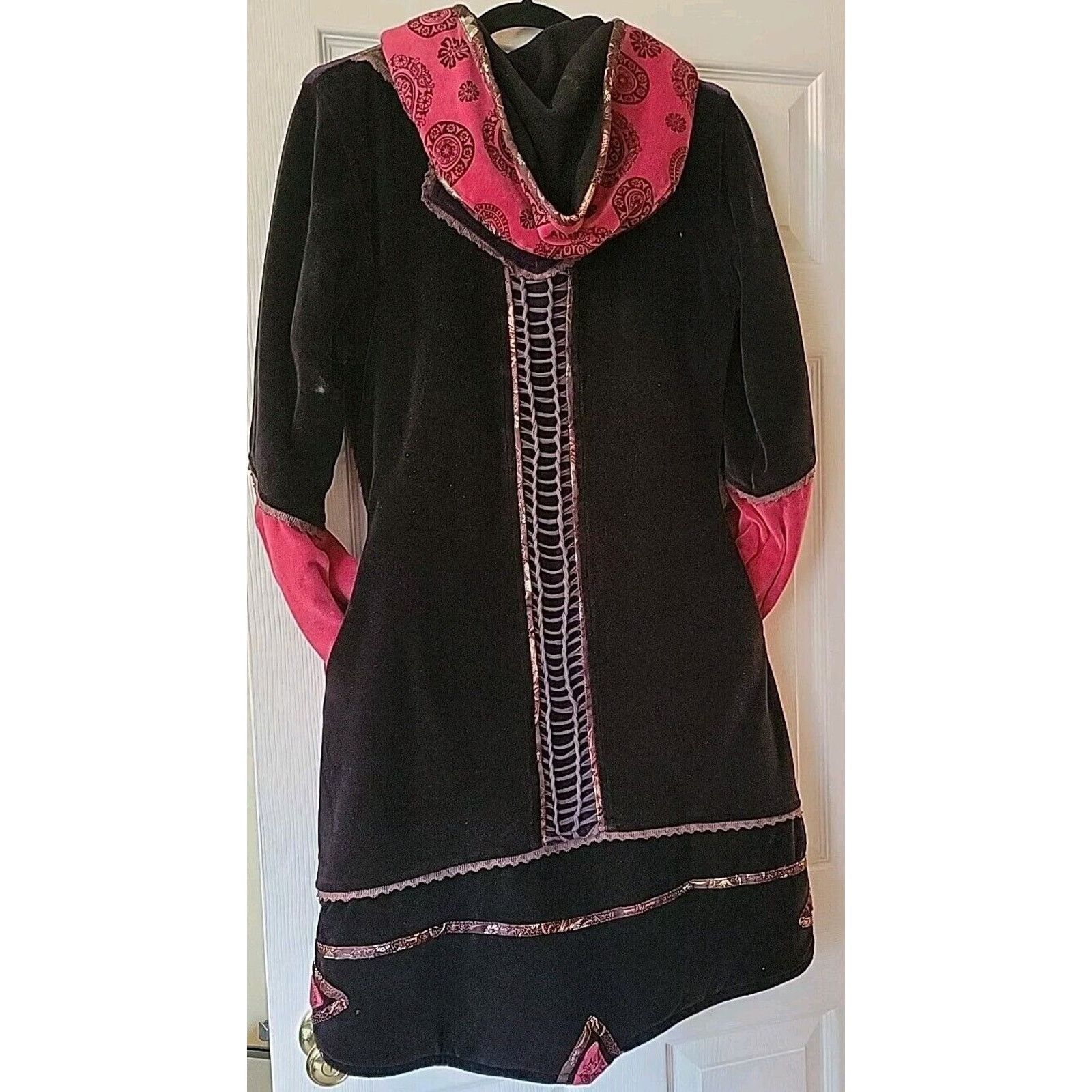 Other Collection Royal Red Purple Velvet Hooded Fleece Lined Boho Size M / US 6-8 / IT 42-44 - 7 Thumbnail
