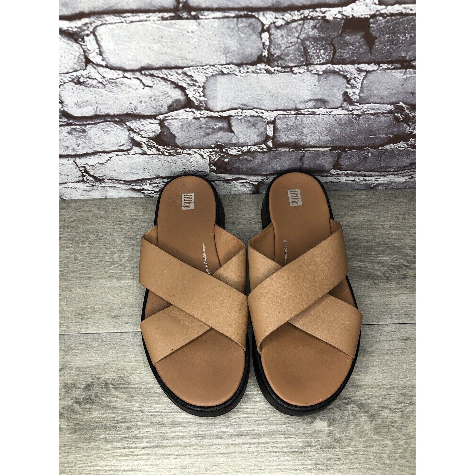 Other Fitflop F-Mode Brown Leather Flatform Cross Strap Slides Wom Size US 10 / IT 40 - 18 Thumbnail