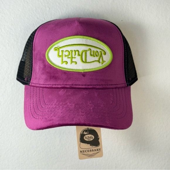 Designer × Von Dutch NWT VON DUTCH PURPLE LIME VELVET CRUSH TRUCKER HAT Size ONE SIZE - 2 Thumbnail