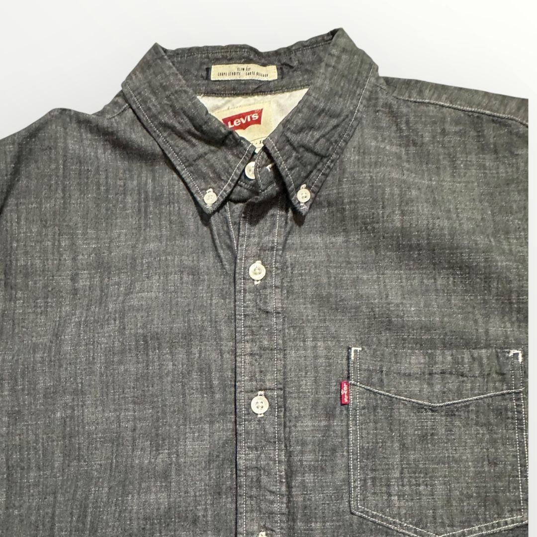 Levi's Levi’s Men’s Button Down Shirt XL Black Gray Chambray Long S Size US XL / EU 56 / 4 - 7 Thumbnail