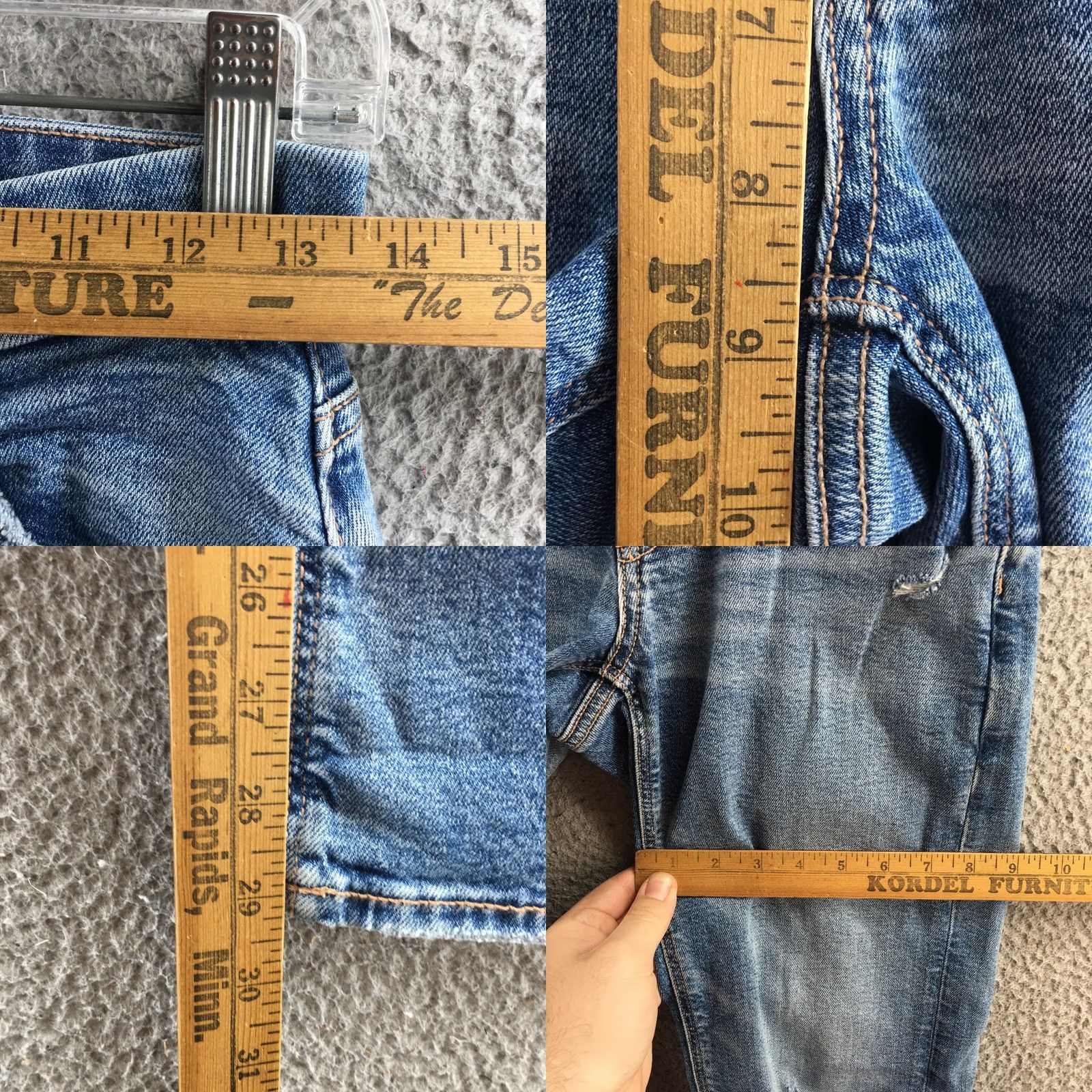 Vintage American Eagle Slim Straight Jeans Womens 00 Blue Distressed Mid Rise Zip Fly Jeans Size 24" / US 00 / IT 34 - 8 Thumbnail