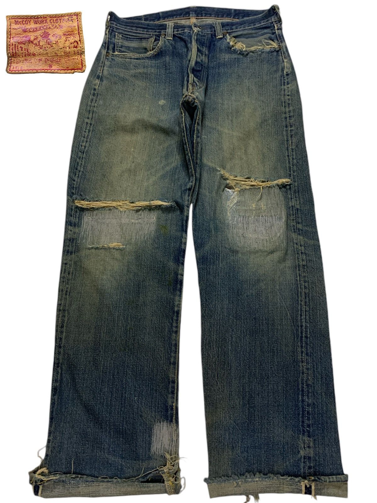 Japanese Brand × The Real McCoy's Vintage Mc Coy Selvedge Mud Wash Distressed Baggy Jeans Size US 31 - 1 Thumbnail