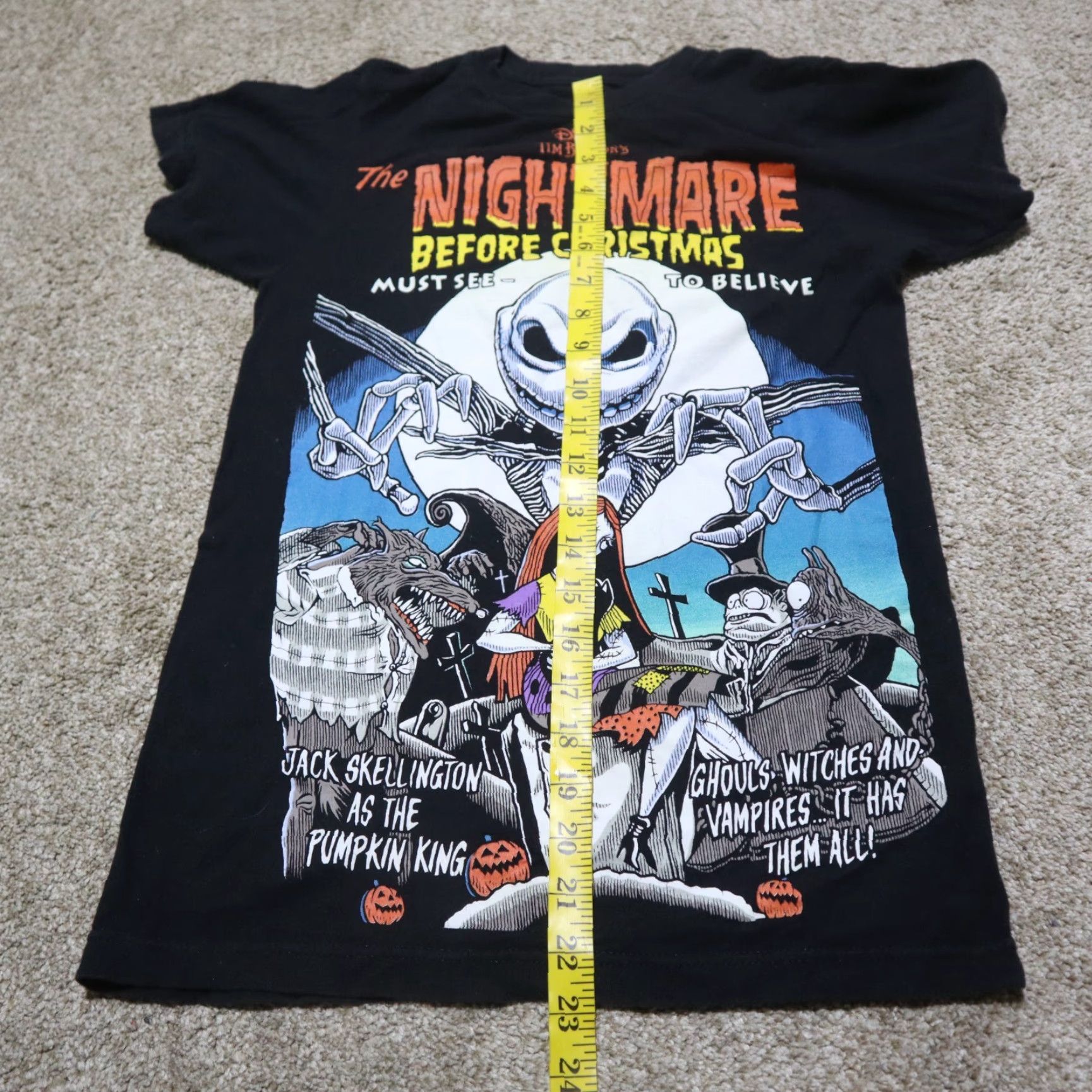 Vintage Jack Skellington The Nightmare before Christmas Shirt XS Black Crew Neck 100% Cotton Graphic Tee Men Size US XS / EU 42 / 0 - 5 Thumbnail