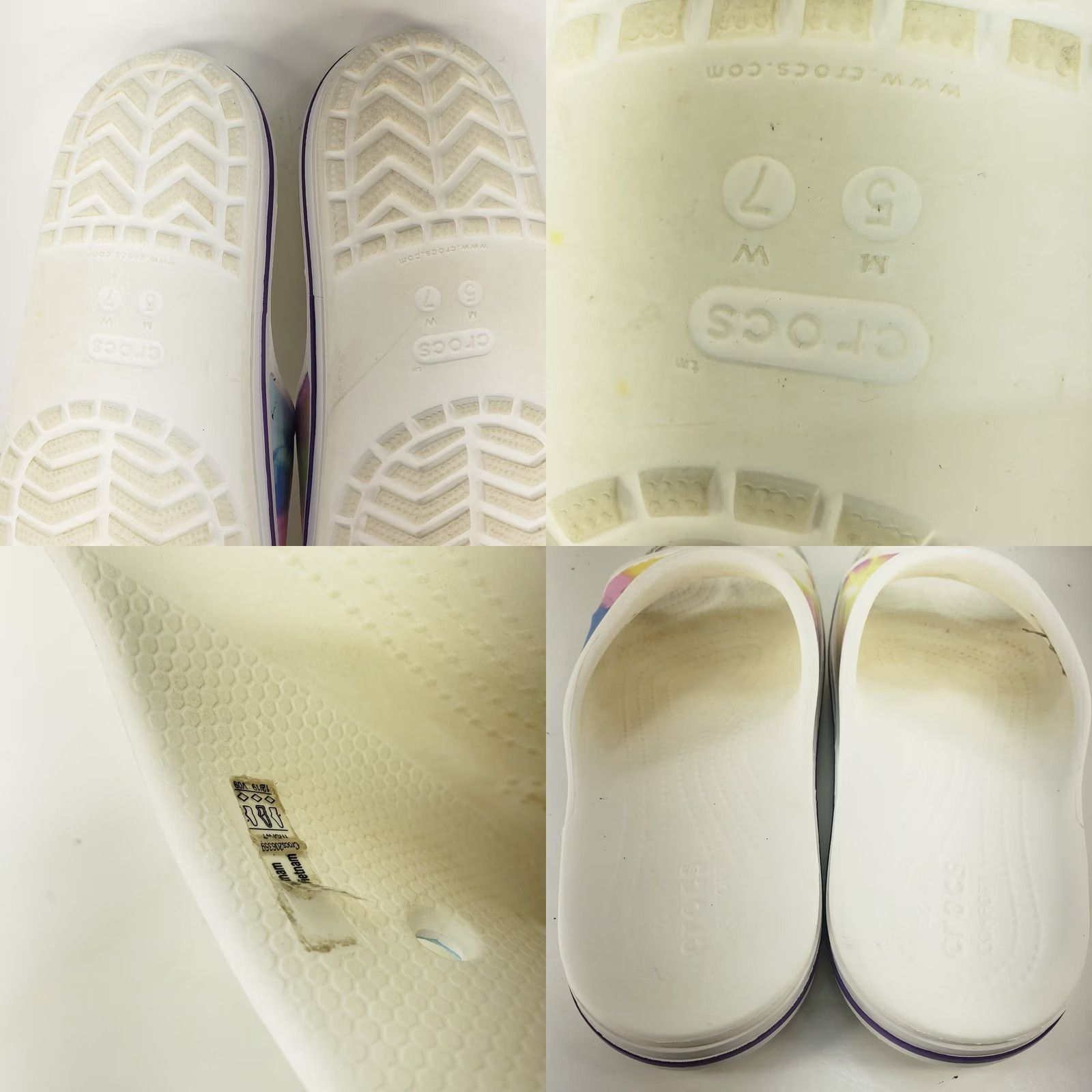 Crocs Crocs Classic Multicolor Crocband Slide Sandals White M5/W7 Women Crocs Classic Multicolor on White Slide Casual Summer Standard Slip On Womens Shoes Size US 7 / IT 37 - 9 Thumbnail