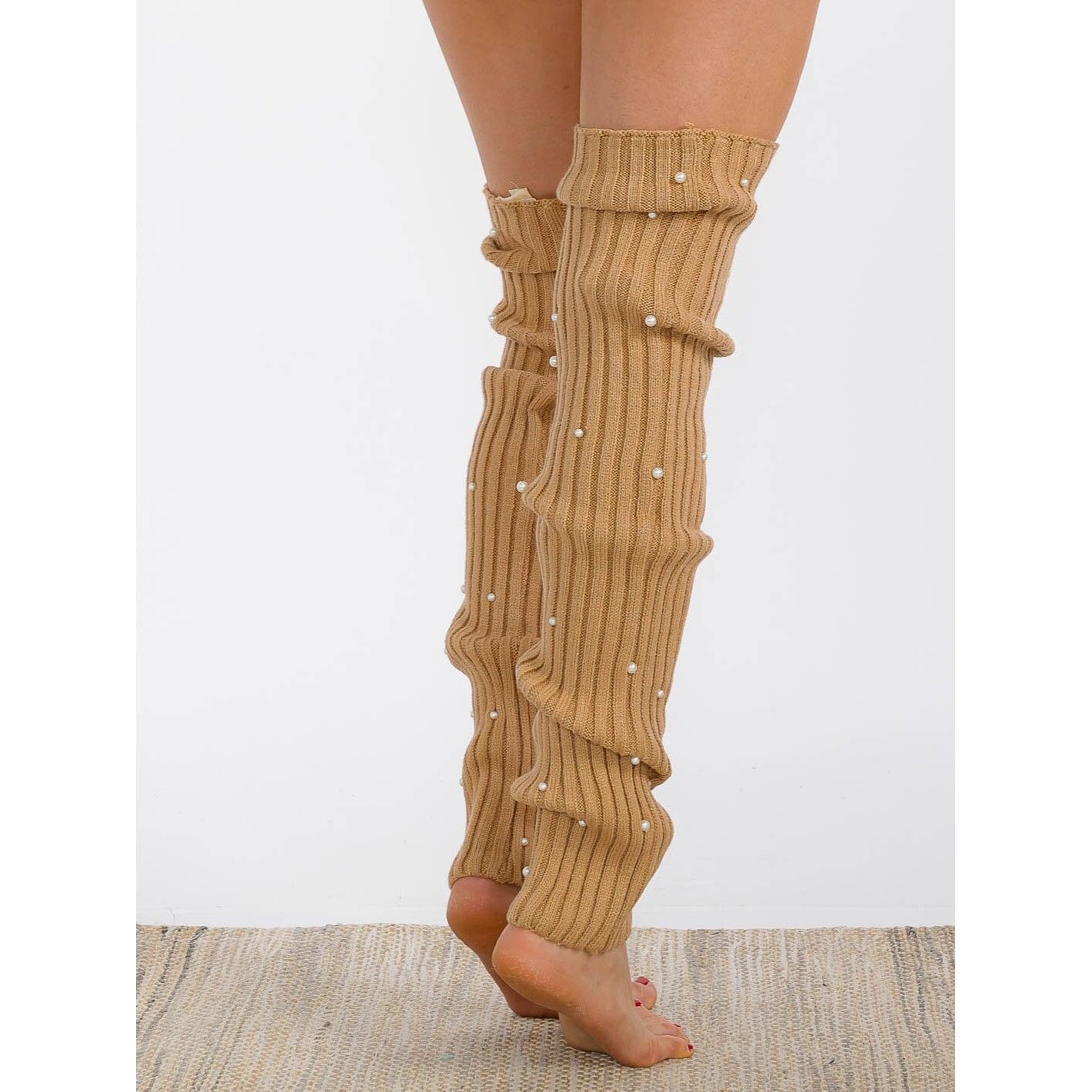 Other Women's Pearl Ribbed Knit Leg Warmers Beige One Size NWT Size ONE SIZE - 3 Thumbnail