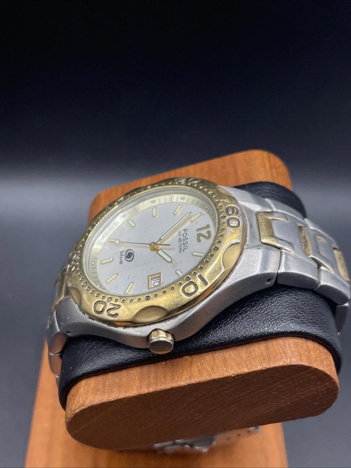 Fossil Fossil Blue Stainless Steel Silver Gold 100m New Battery Size ONE SIZE - 2 Thumbnail