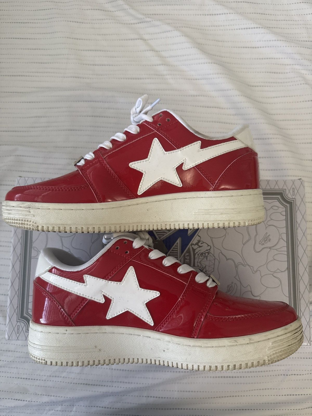 Bape Bapesta Red Patent Leather Size US 8.5 / EU 41-42 - 2 Thumbnail