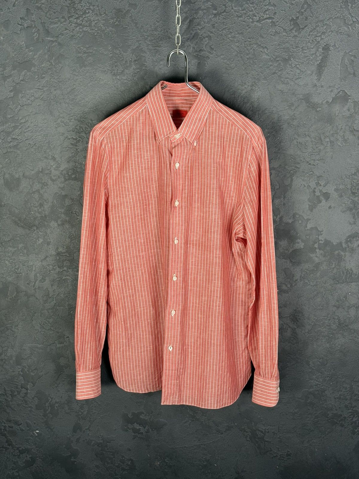 Isaia Mens Isaia Multi Striped Coton / Linen Shirt Multi Size US M / EU 48-50 / 2 - 4 Thumbnail