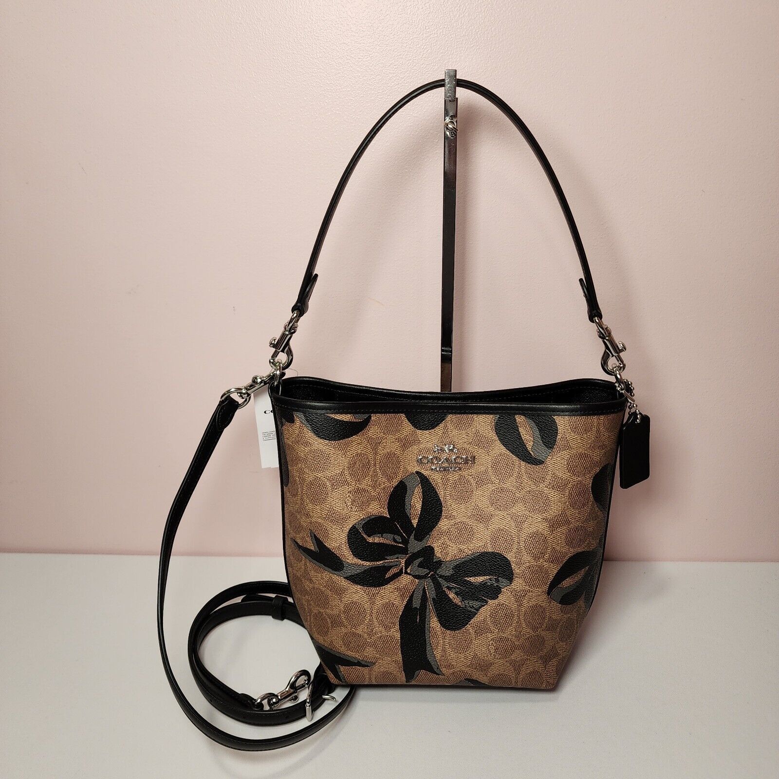 Coach CY651 City Bucket Bag Signature Canvas Bow Print Black
