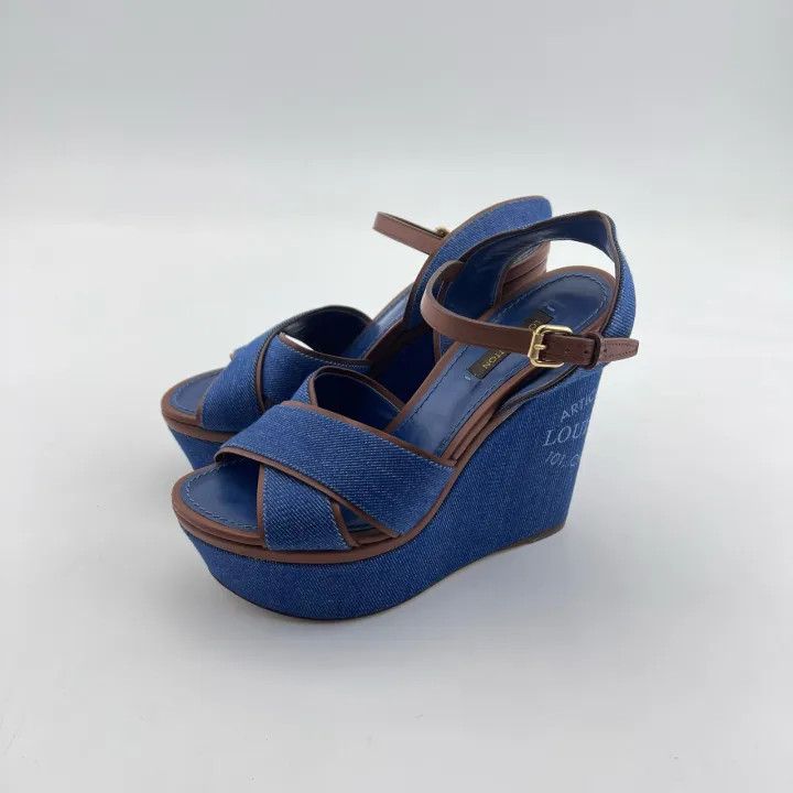 Louis Vuitton Louis Vuitton Blue Platform Cross-Strap Heels 0079 Size US 6 / IT 36 - 1 Thumbnail