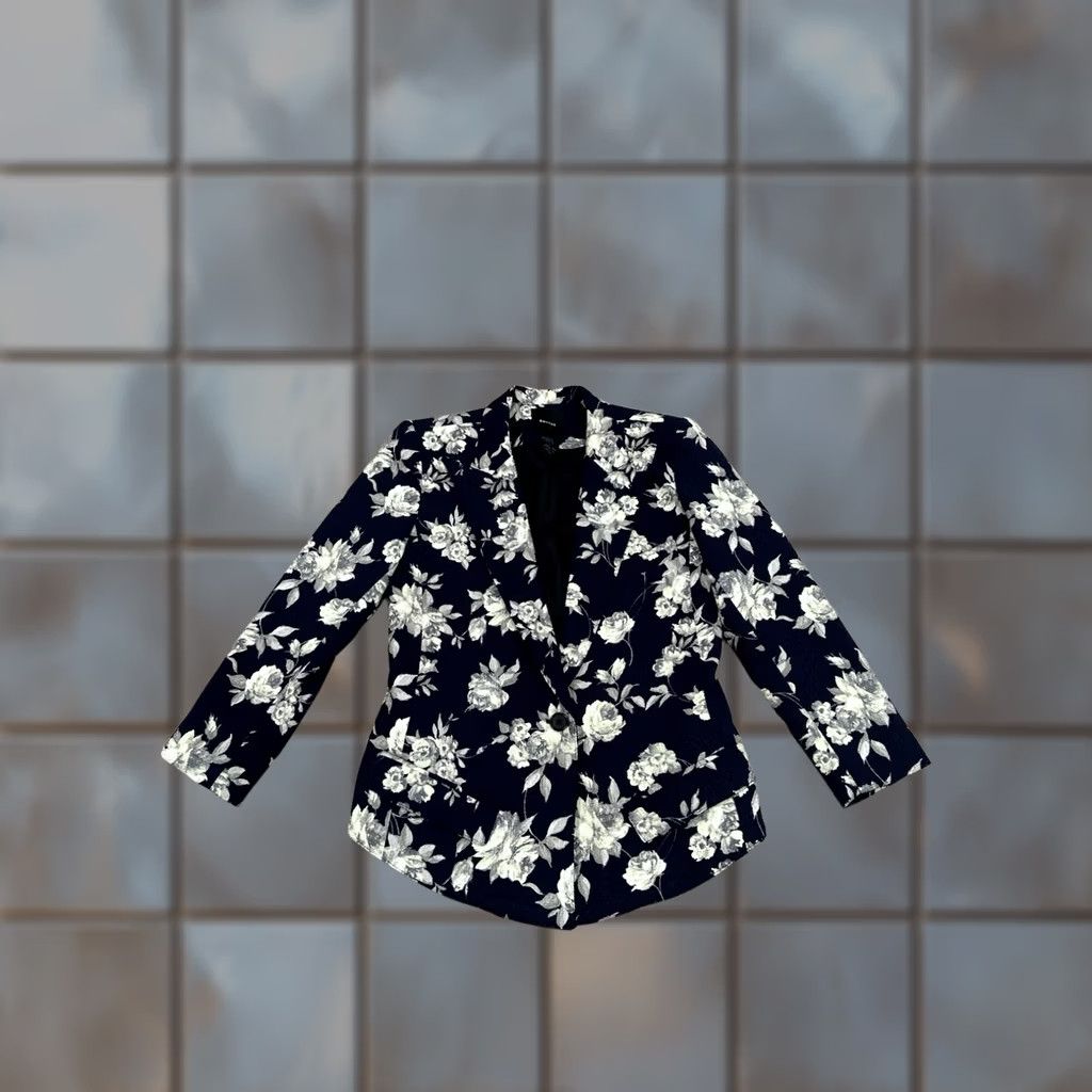 SMYTHE Smythe Blazer Shirt? No — Smythe Blazer Floral Blue 10 Long Sleeve Buttoned Short Jacket Women Vintage? Size L / US 10 / IT 46 - 1 Thumbnail