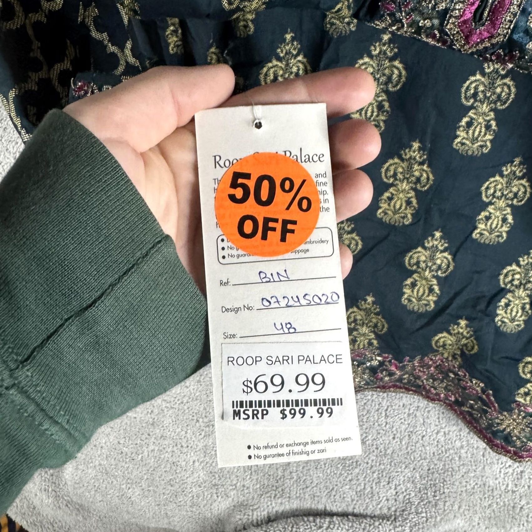 Palace Roop Sari Palace Kaftan Dress Womens 48 Green Embroidered Paisley Tunic Kurti Dressy Party/Cocktail Wedding Long Sleeve Round Neck Vintage: No, N/A Size XL / US 12-14 / IT 48-50 - 7 Thumbnail