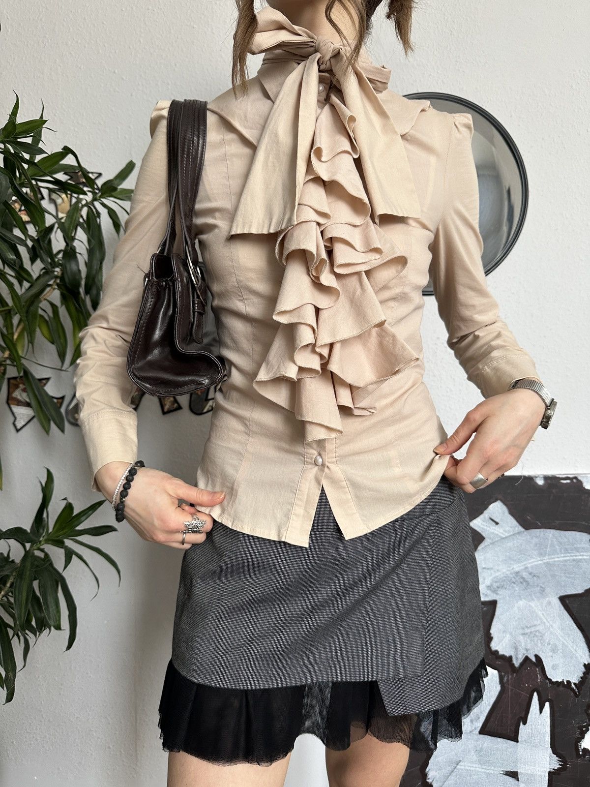 Vintage Ruffle Crinkle Blouse Voluminous Victorian Inspired Sheath Size S / US 4 / IT 40 - 6 Thumbnail