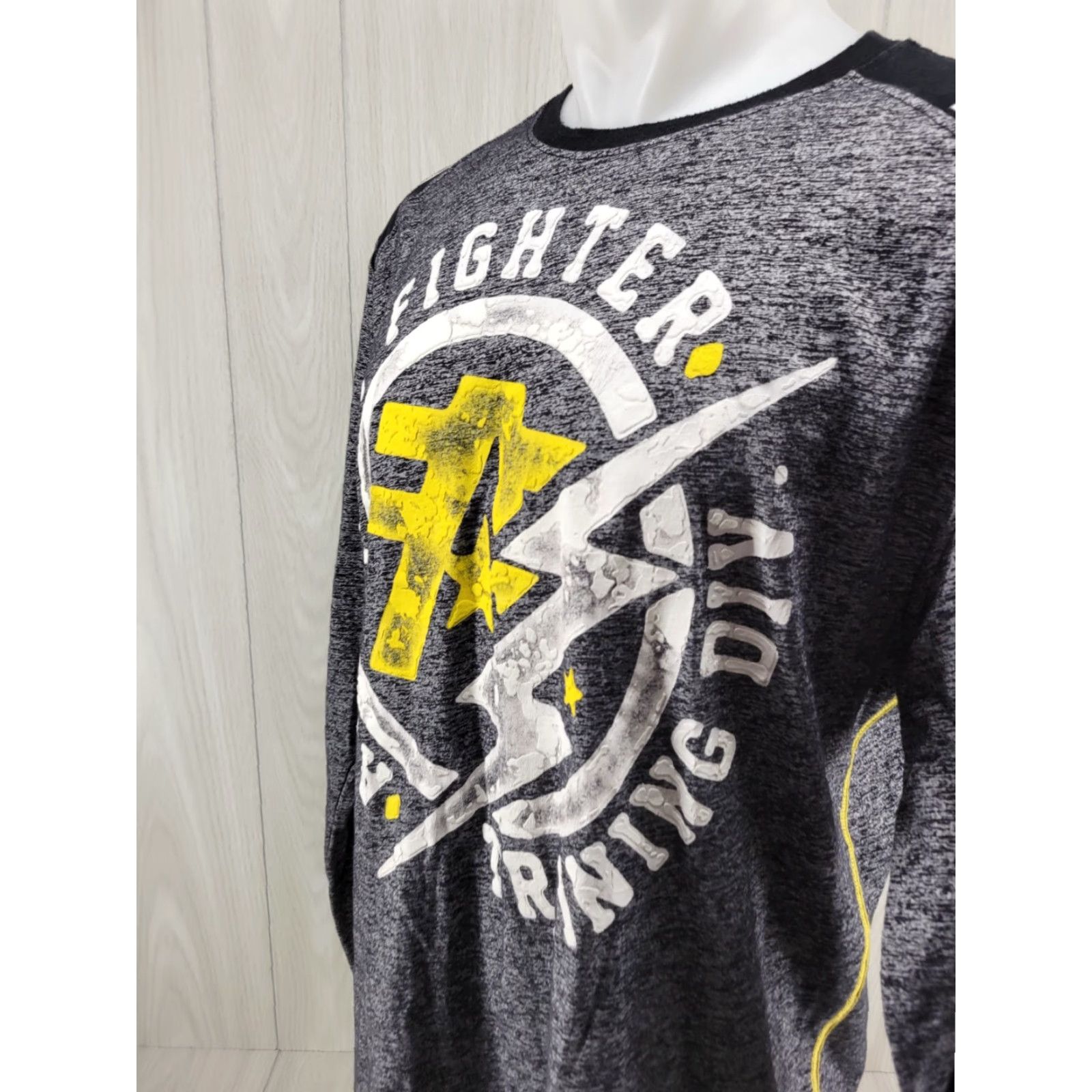 Vintage American Fighter Shirt Long Sleeve Mens XL Gray Yellow MMA Y2kXS? Size US XL / EU 56 / 4 - 3 Thumbnail