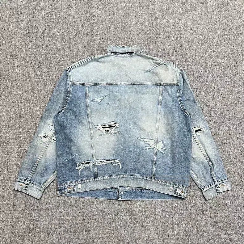 Balenciaga Balenciaga Aqua Distressed Destroyed Denim Jacket Size XXS / US 00 / IT 34 - 2 Thumbnail