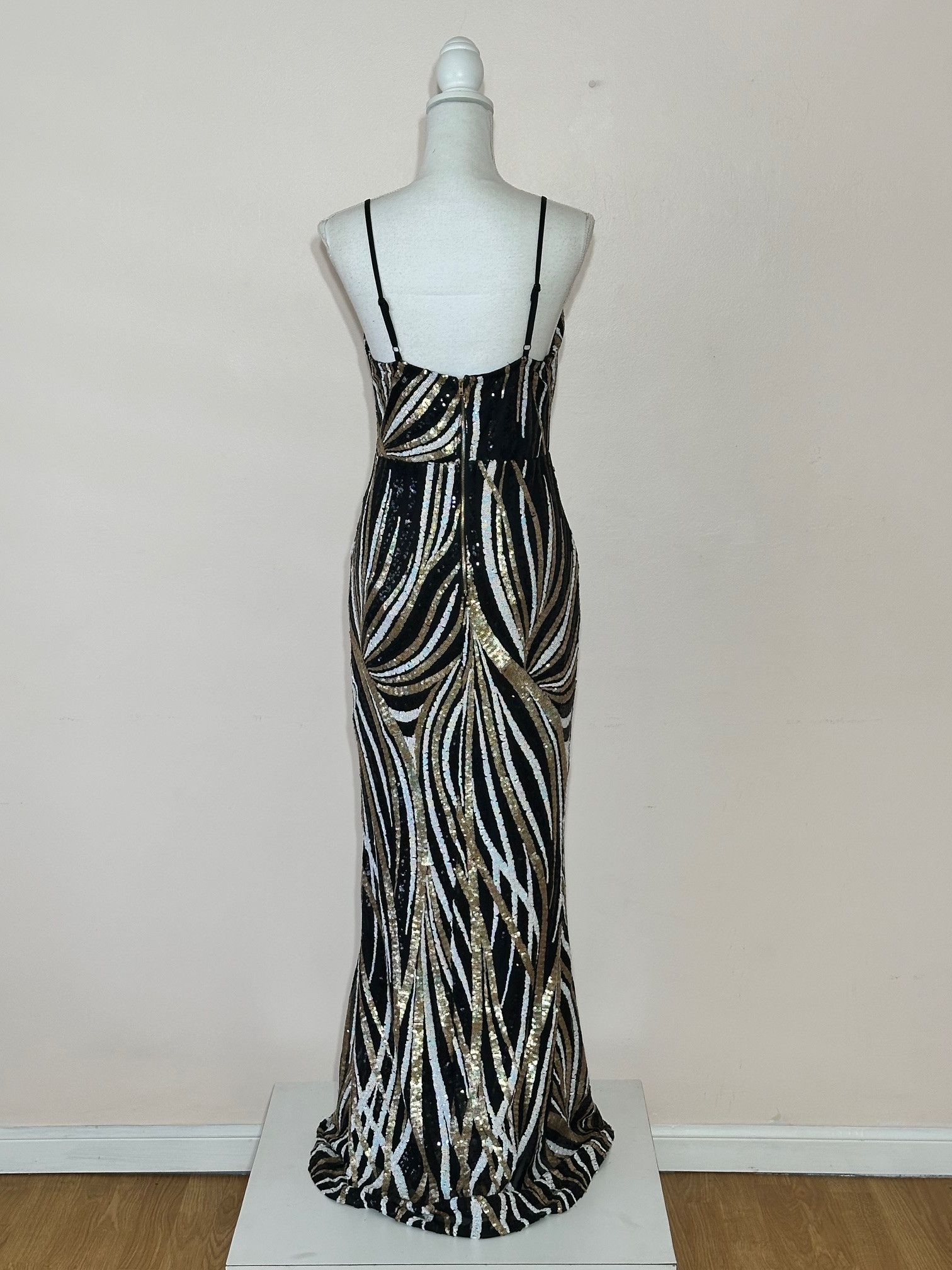 Vintage Art Deco Style Palm Design VNeck Sequin Gown Size L / US 10 / IT 46 - 4 Thumbnail